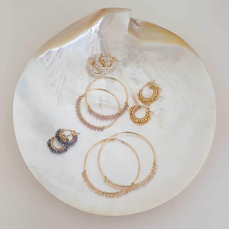 Got you covered on #hoops all sizes &amp; colors - Great for gifting: Mothers Day, birthday, teachers ~ online and in stores @waterlilies_swimwear @thestoremv @sense__spa @kismet.marin 📷 @laynesuhrephoto #earringsoftheday #ootd #handmadejewelry #san