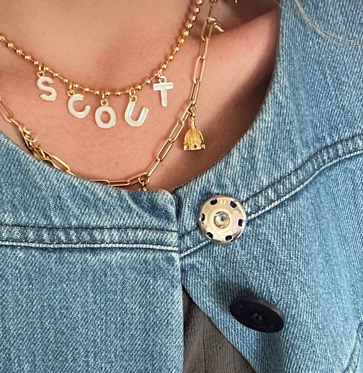It&rsquo;s always an honor to work with clients &amp; create custom pieces of their wishes. The lovely @nellblaggcreative wanted a playful, summer-friendly necklace with her daughter&rsquo;s name, that also layered in with her other faves. Voil&agrav
