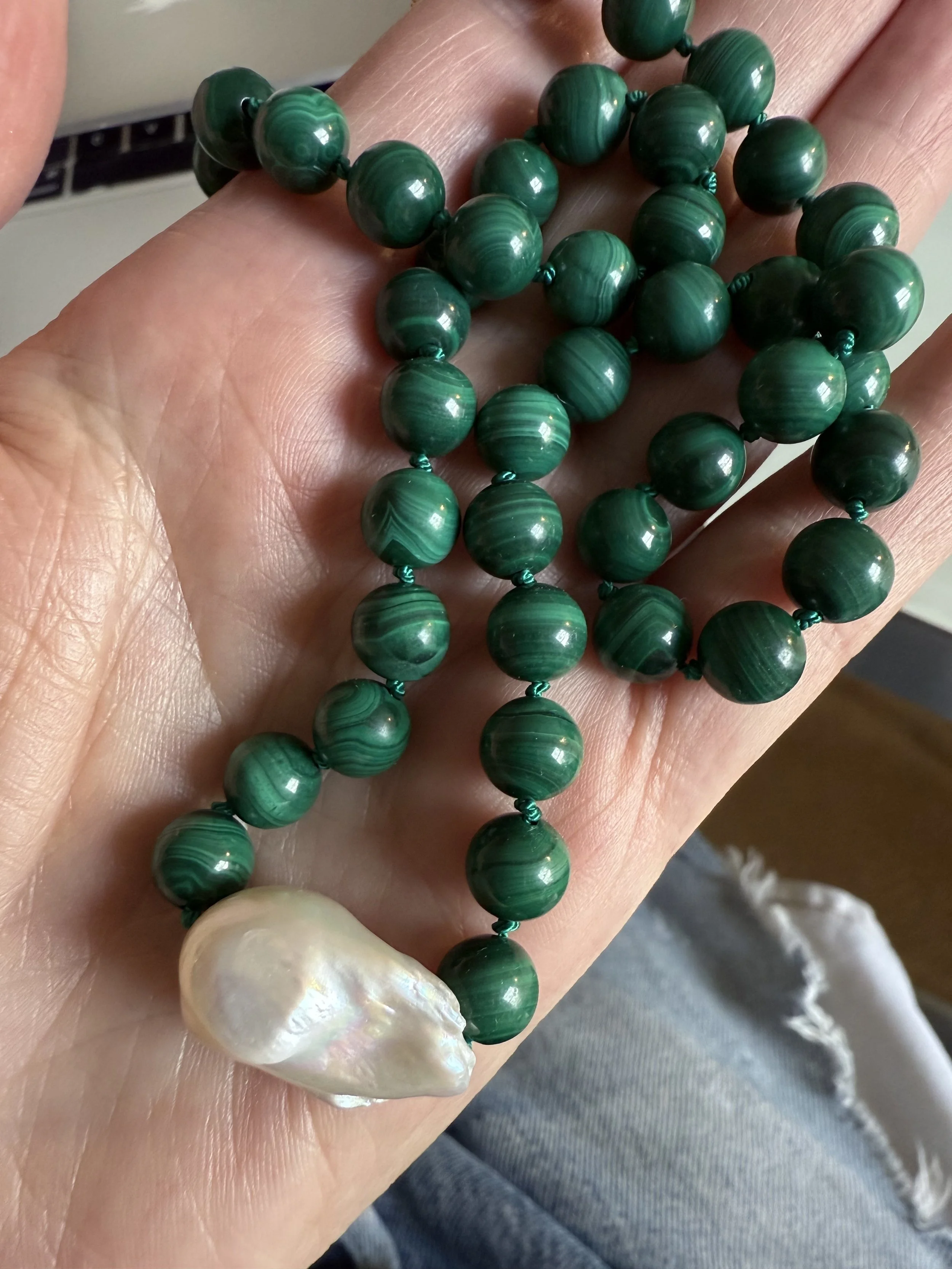 Malachite with Baroque Pearl