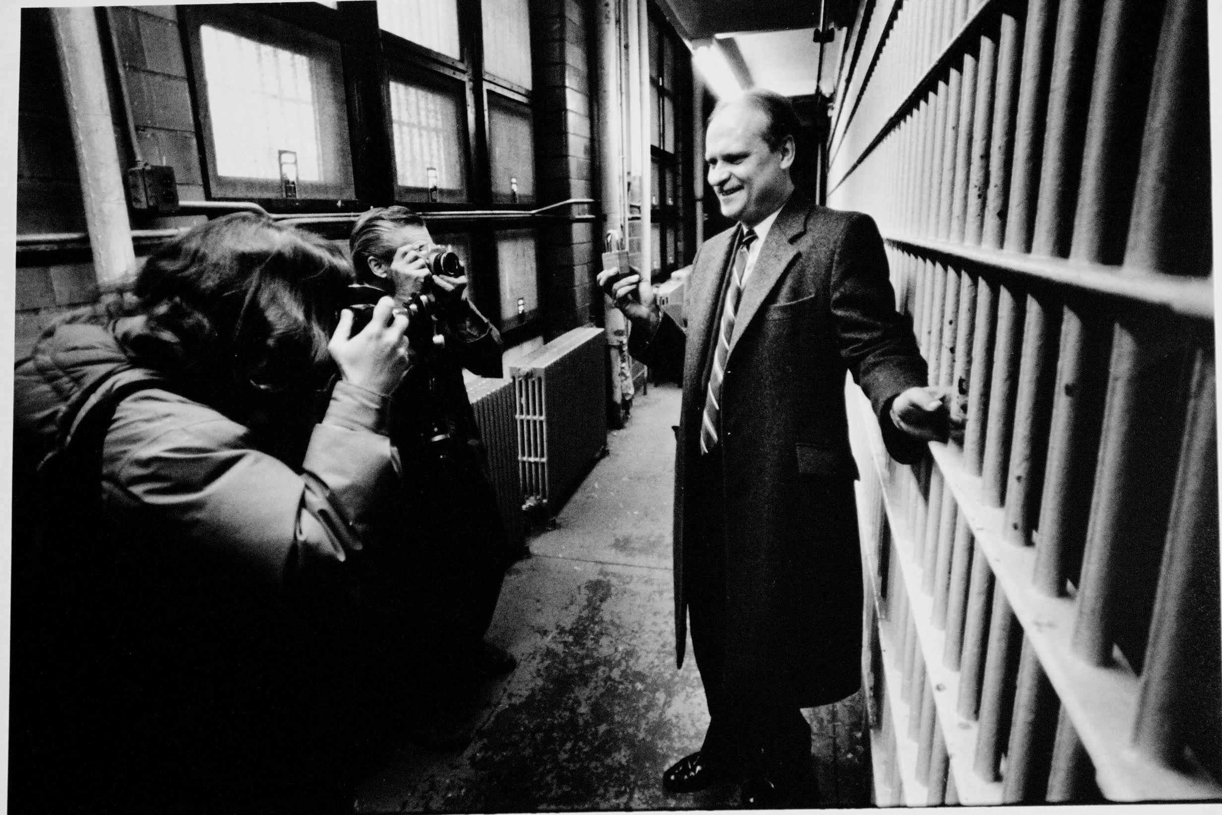 Then County Executive, Robert Janiszewski, poses for the press at the Old Hudson County Jail. He was later indicted and convicted on corruption charges and spent time behind those bars. Photograph by Bill Bayer. 