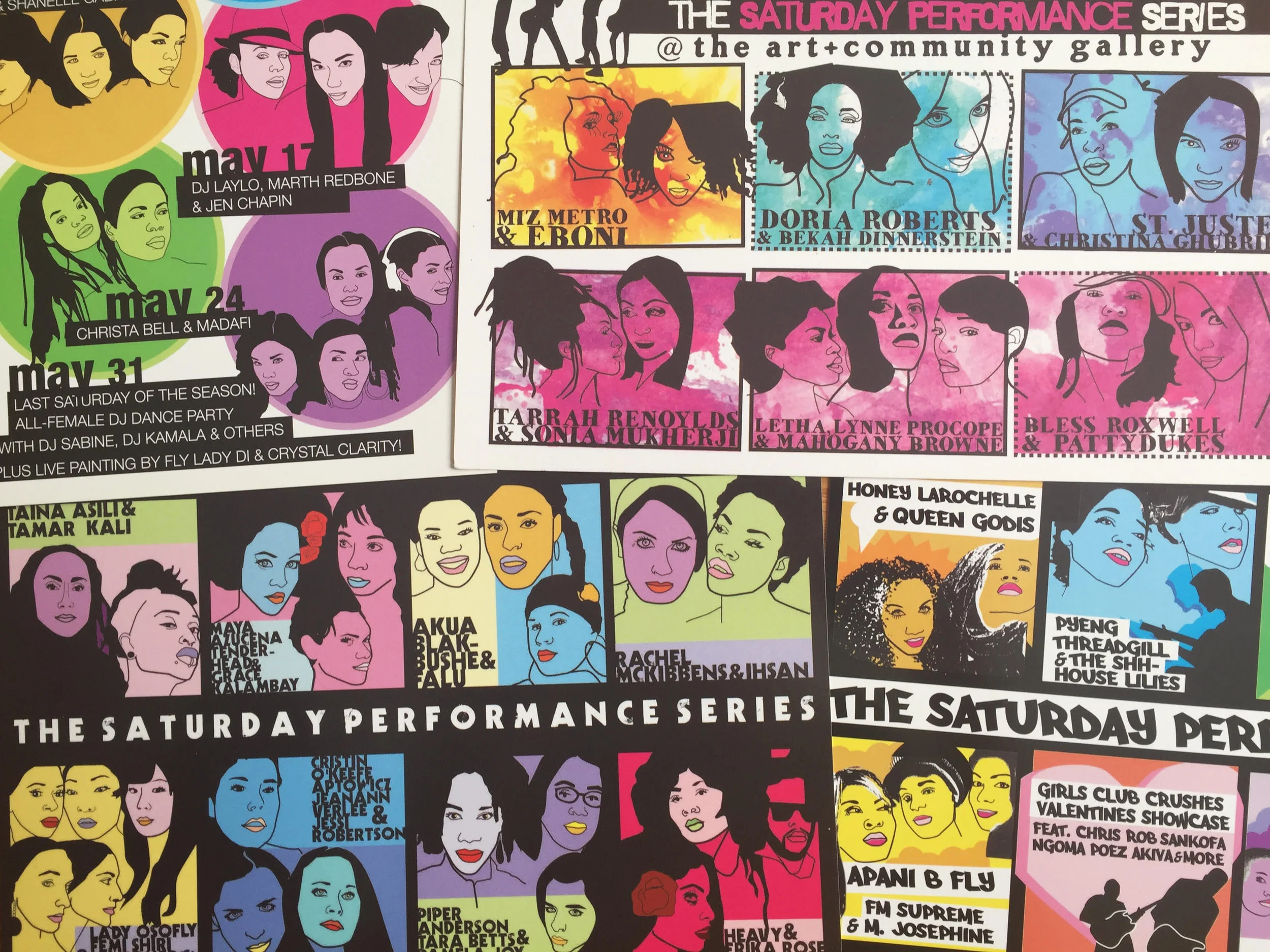 Caits-designed flyers for women's performance series; courtesy of the artist