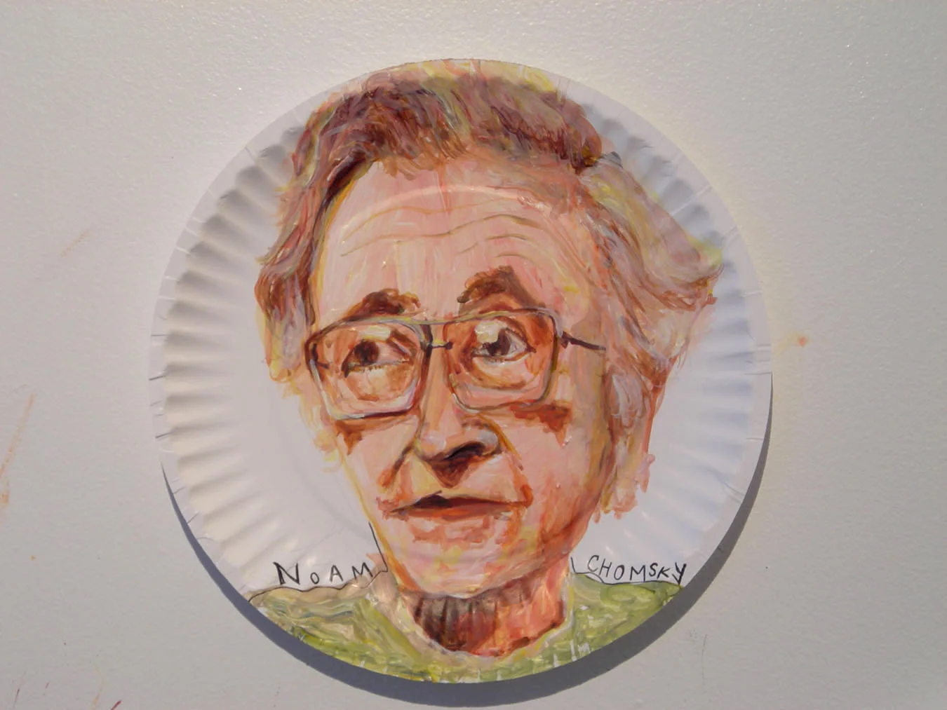 Paper plate portrait of Noam Chomsky; courtesy of the artist