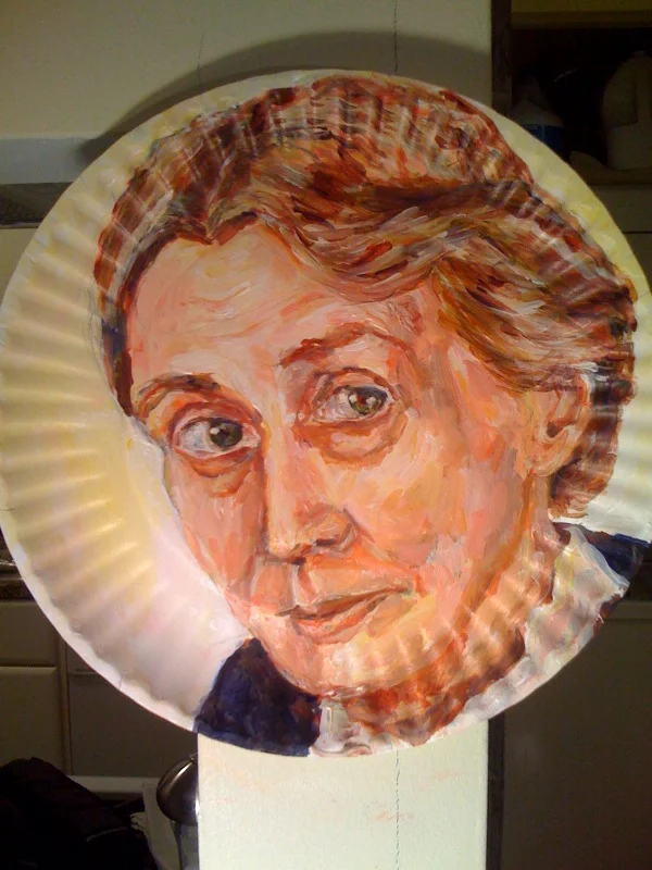 Paper plate portrait of Virginia Woolf; courtesy of the artist