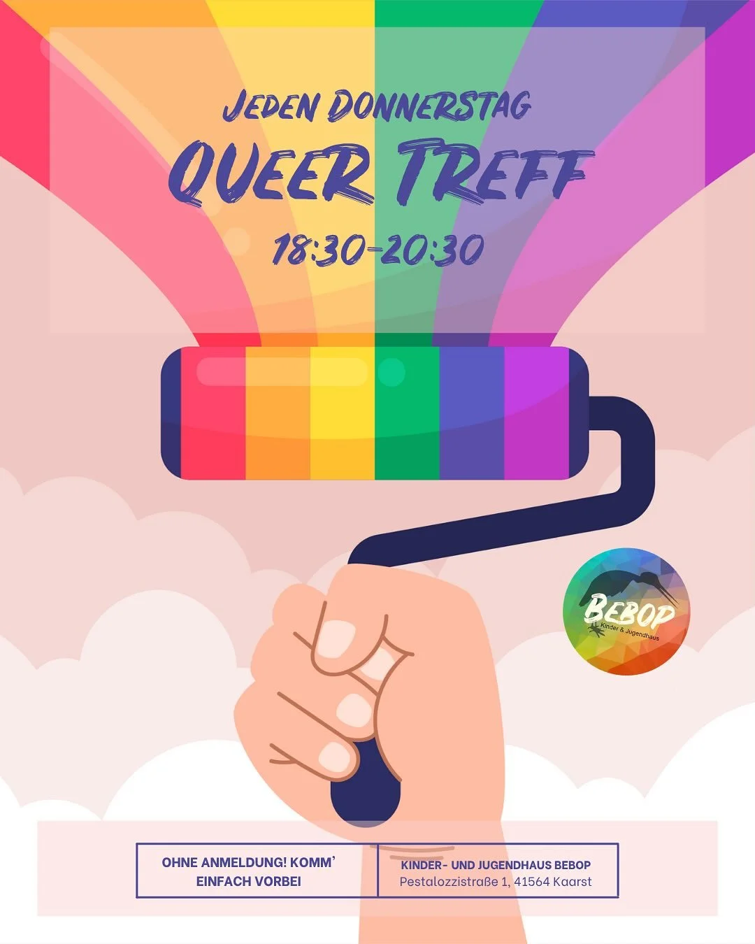 Am 11.12.2025 ist es wieder soweit: Queer Treff im Bebop. Von 18:30-20:30 Uhr. 
Wir freuen uns auf euch 🏳️&zwj;🌈
