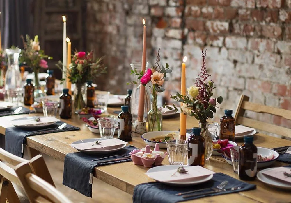 A beautifully styled brunch table for a private yoga morning at The Forge Bristol