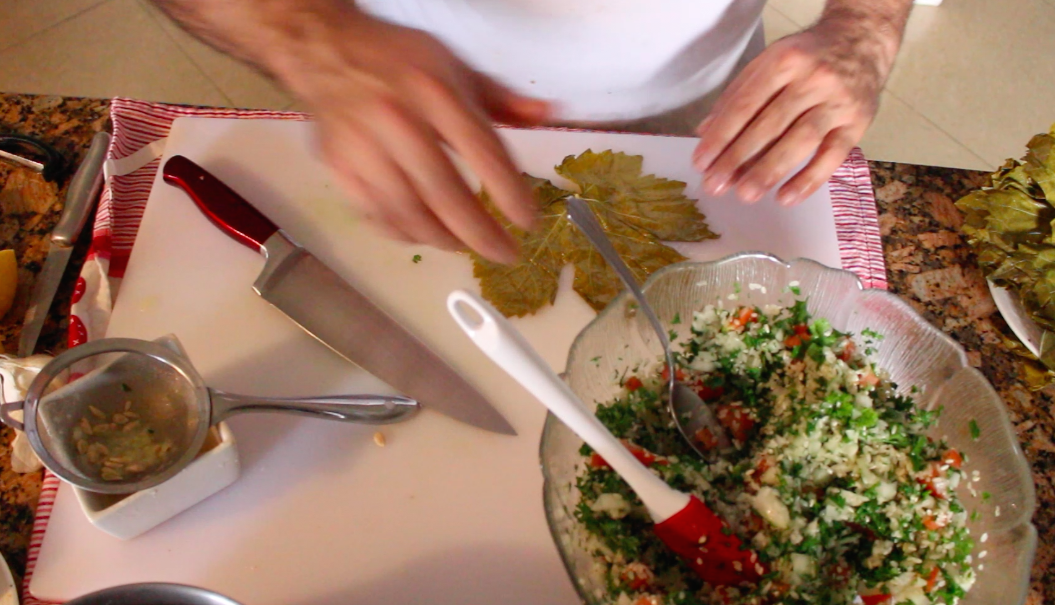 Mediterranean Mezze with Riceland Rice Stuffed Grape Leaves vegan gluten-free Lebanese cuisine Family cooking making memories