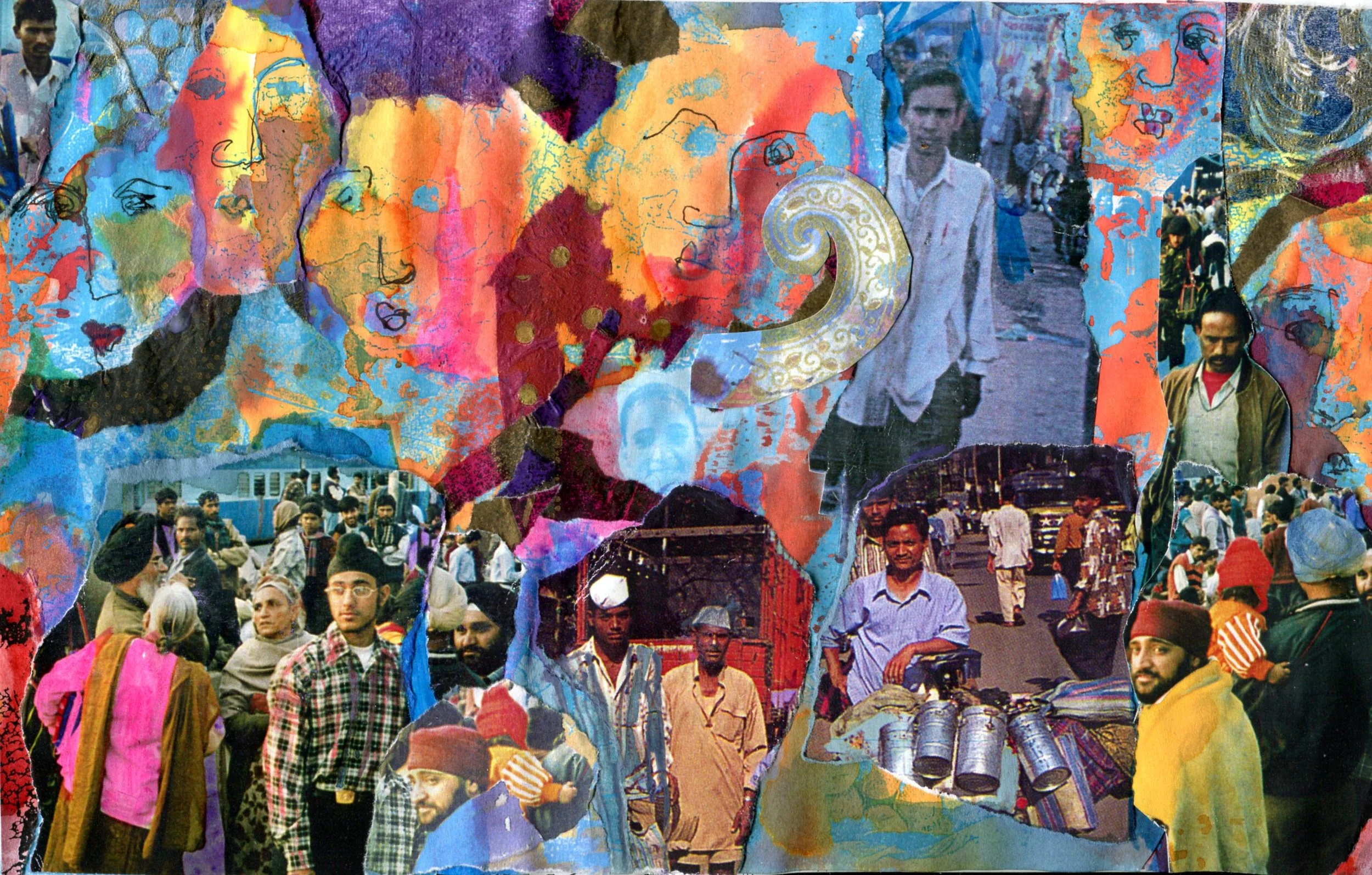 Faulds, Jutta 55a Delhi Station, Waiting for the Train, Collage.