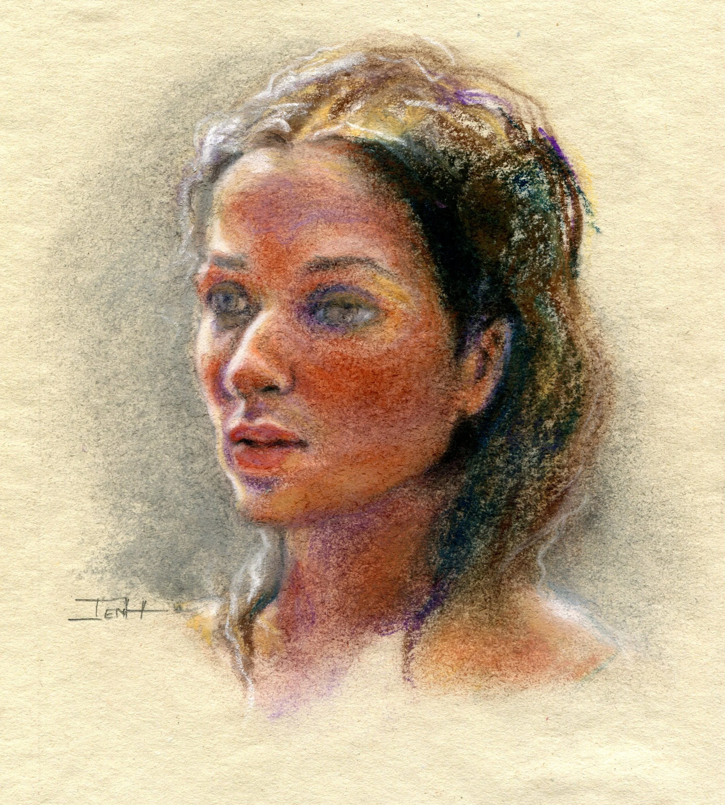 Hallowes, Jenny 37a Born in SA - Rebecca, Pastel on sugar paper.