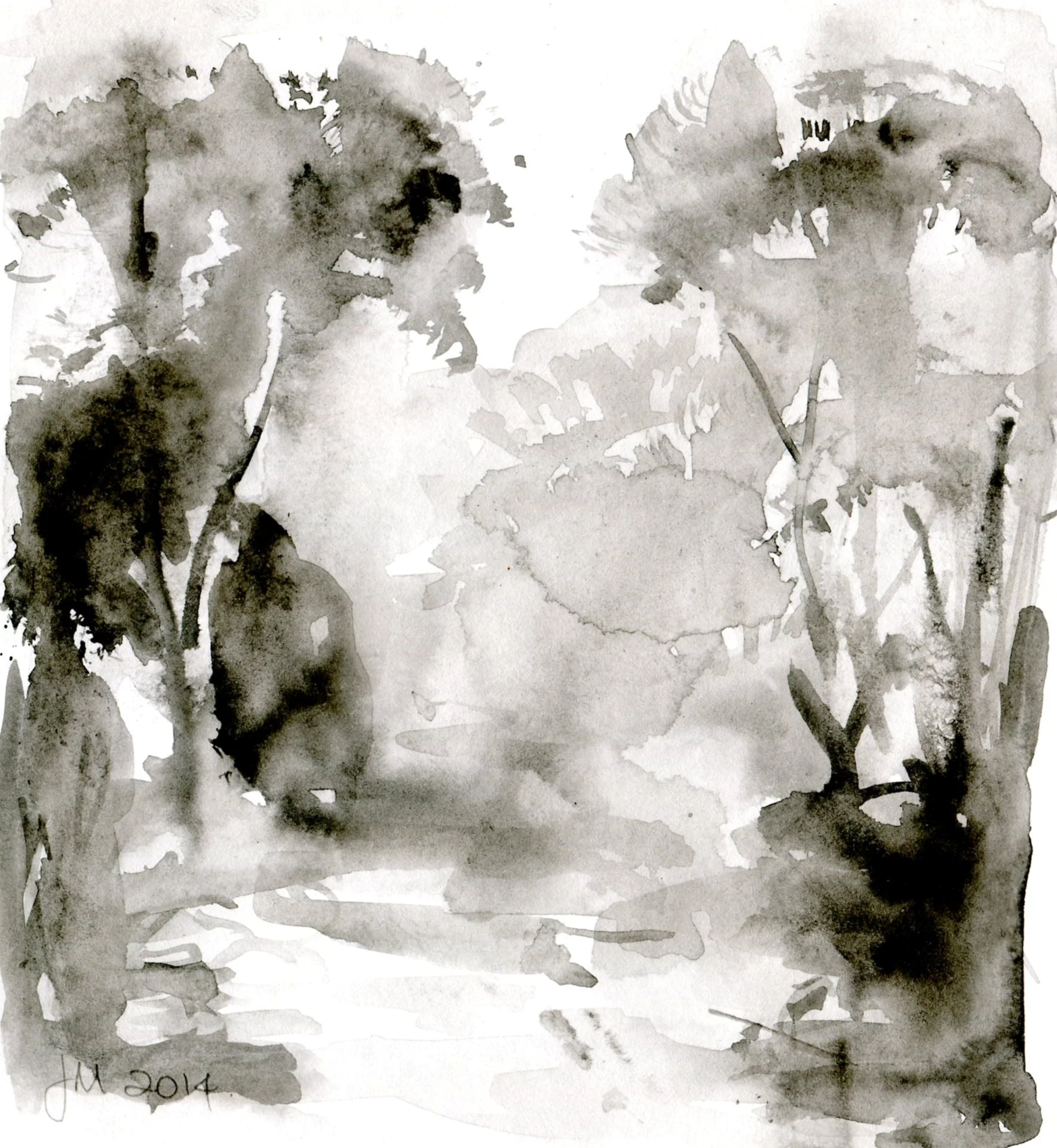 Millborrow, Jennie 30a Forest Scene, Ink & brush.