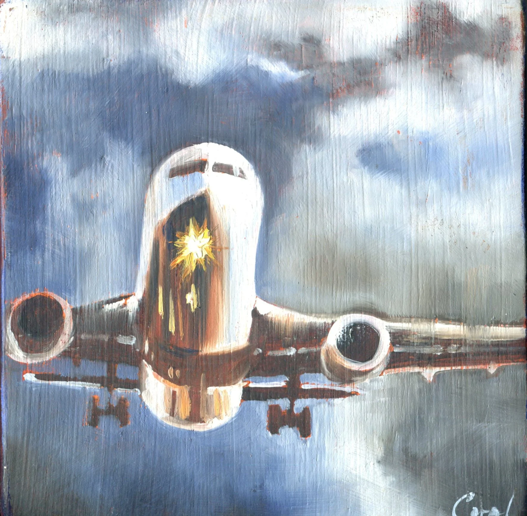 Spencer, Coral 61a Airplane Fly, Oil on wood.
