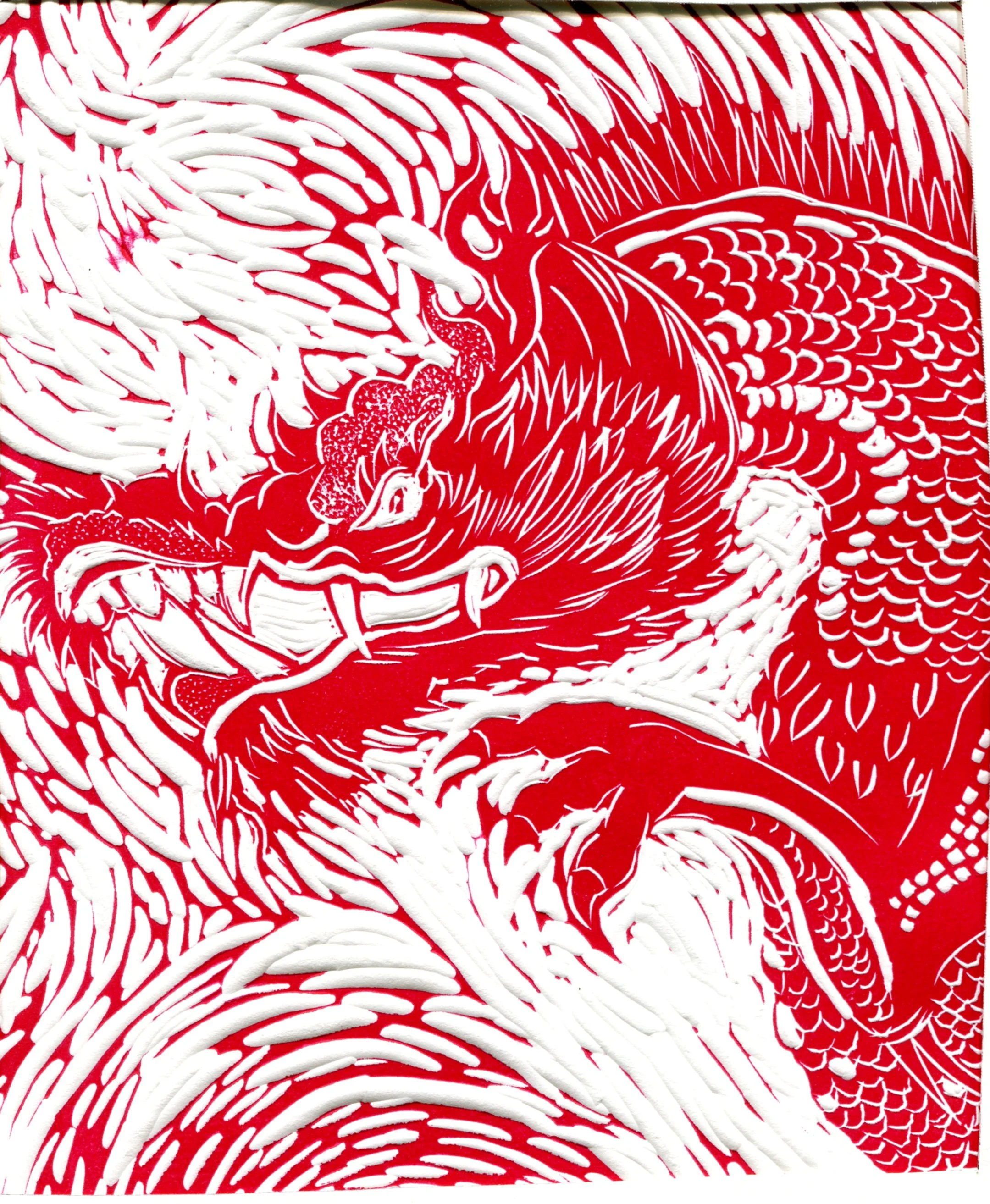 Spencer, Faye 36a Red Dragon, Lino print (fragment).
