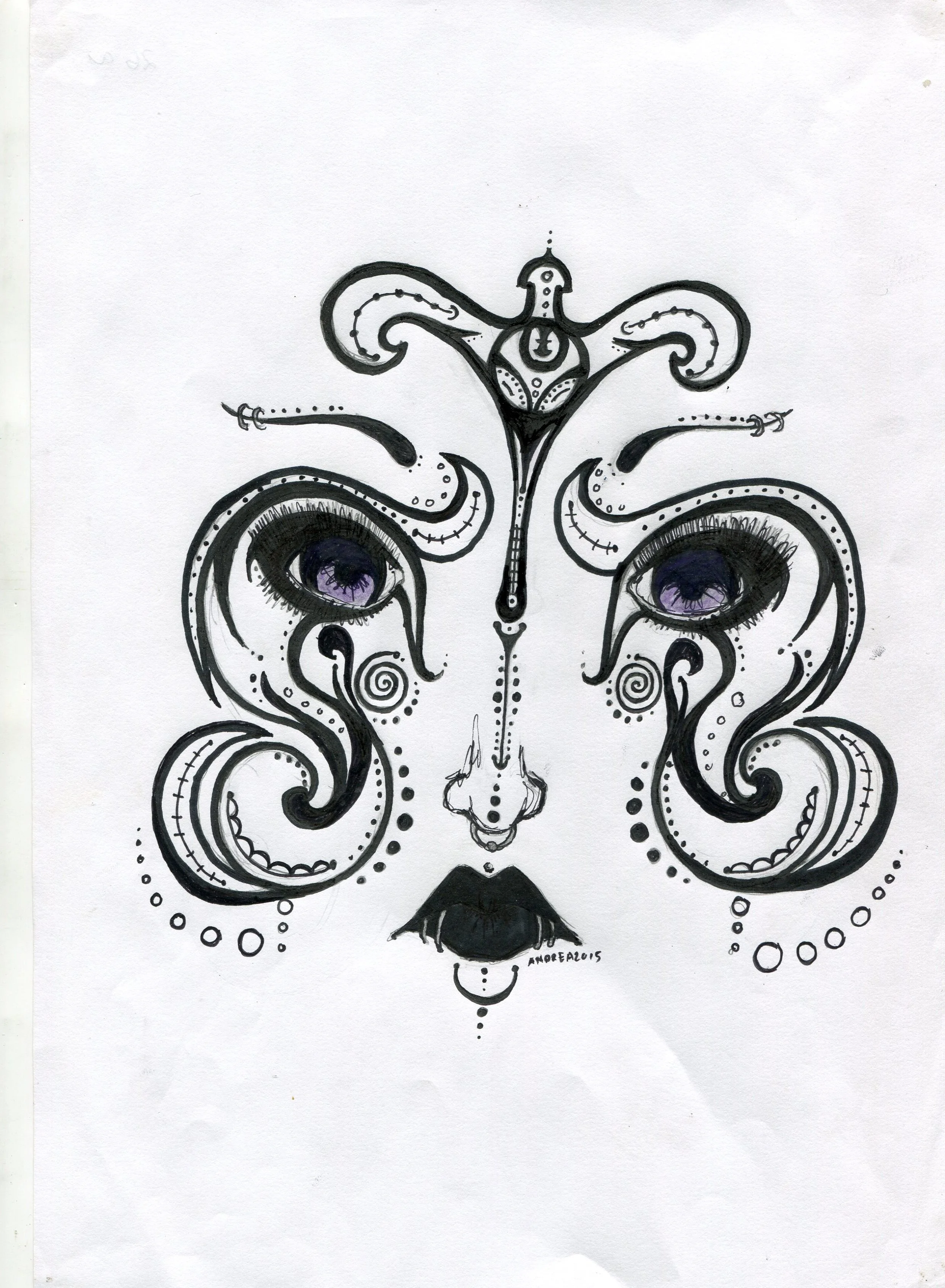 26a Rouillard, Andrea- Stylised Face,Pencil, Ink.jpg