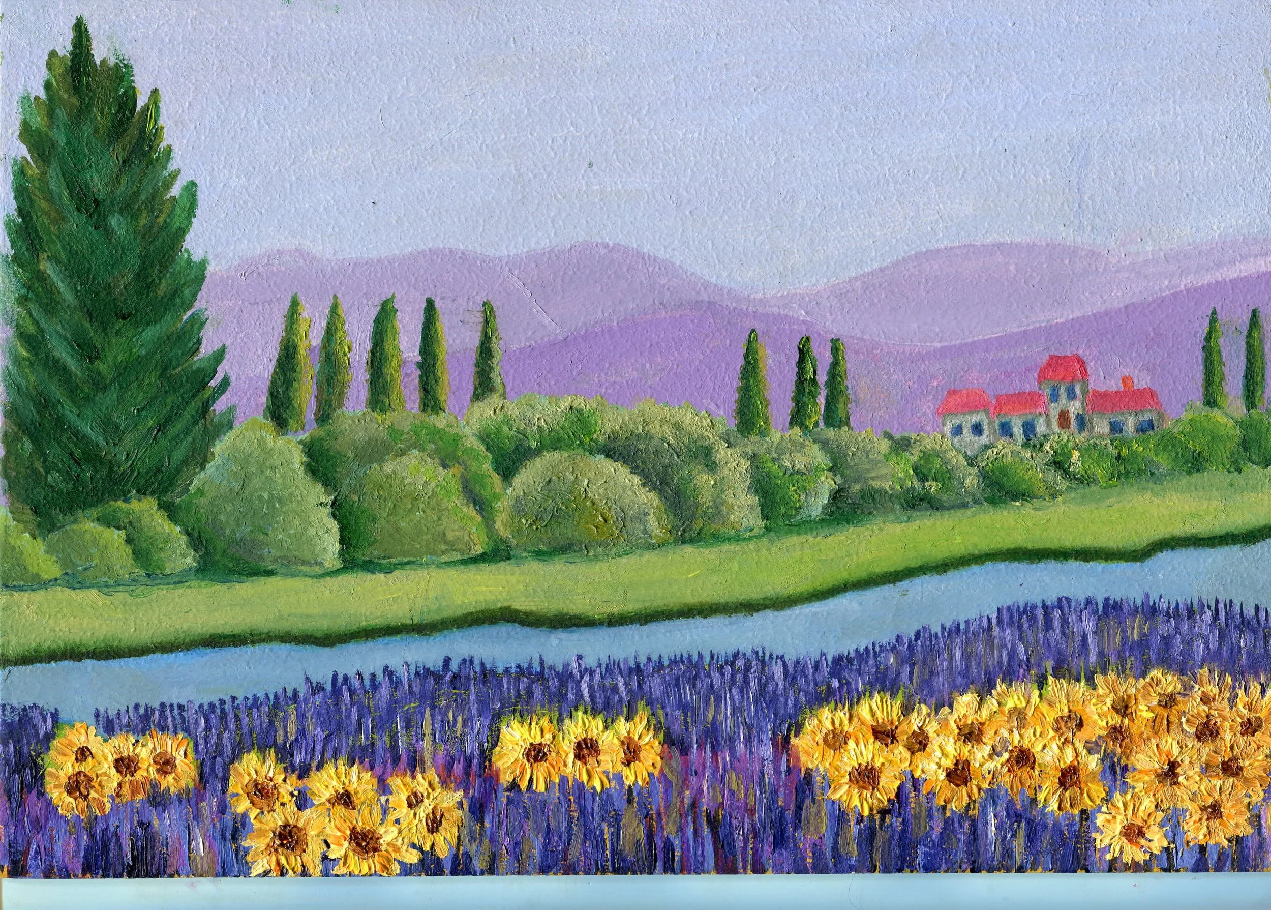 96 Byod, Liz - Landscape with sunflowers, Oil on board.jpg