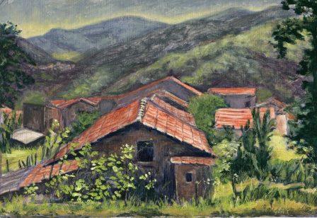 5a Peckham, Gail-Tuscan Village, Oil sketch.jpg
