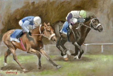 18aHenningDennis-2 Race Horses,Oil on canvass.jpg