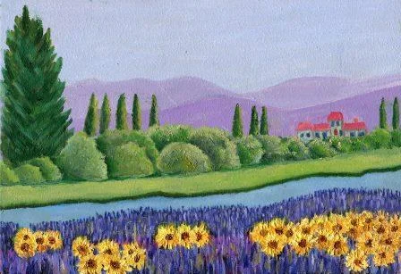 96 Byod, Liz - Landscape with sunflowers, Oil on board.jpg