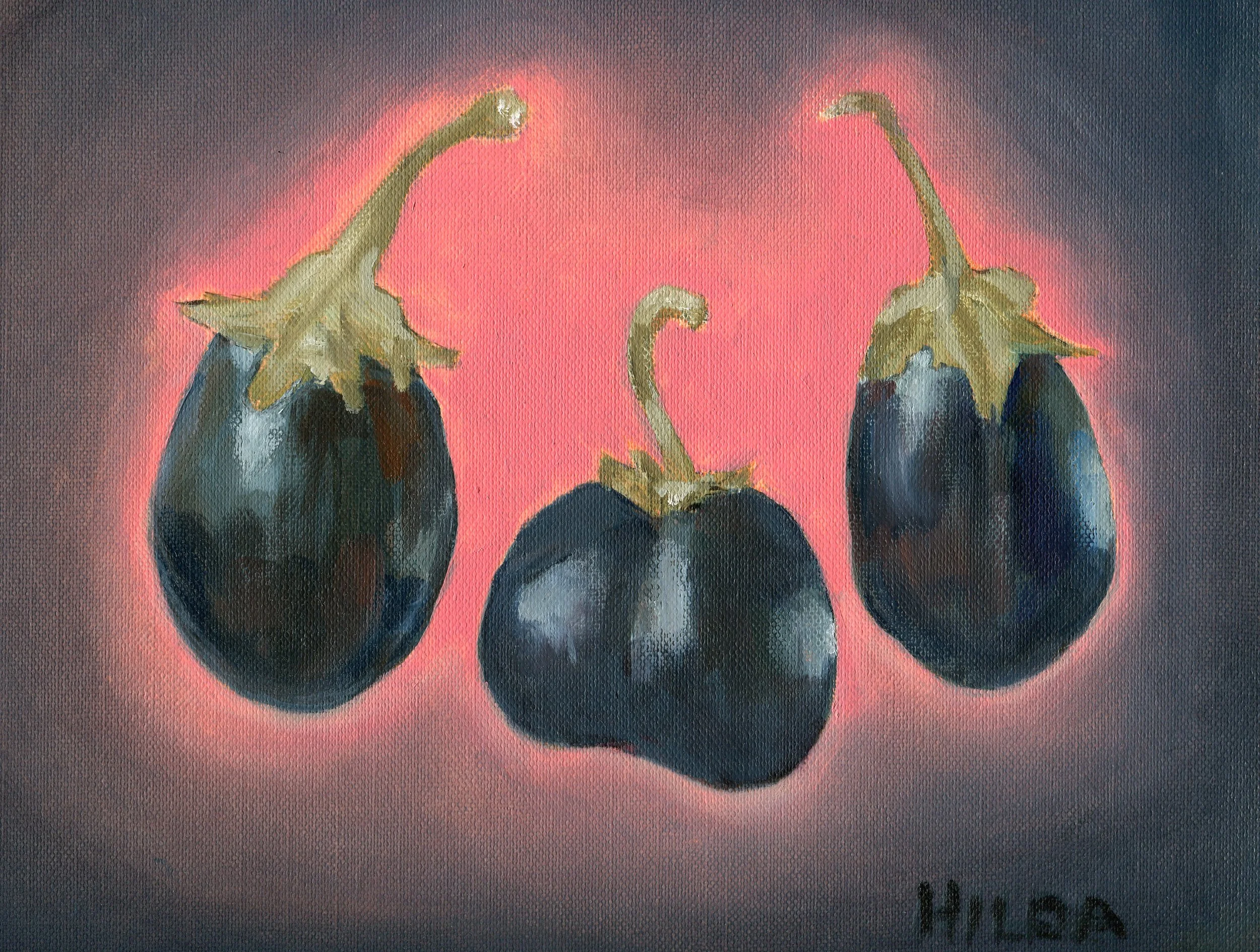 21B Hilda Stuart-Hill Aubergines oil on canvas paper