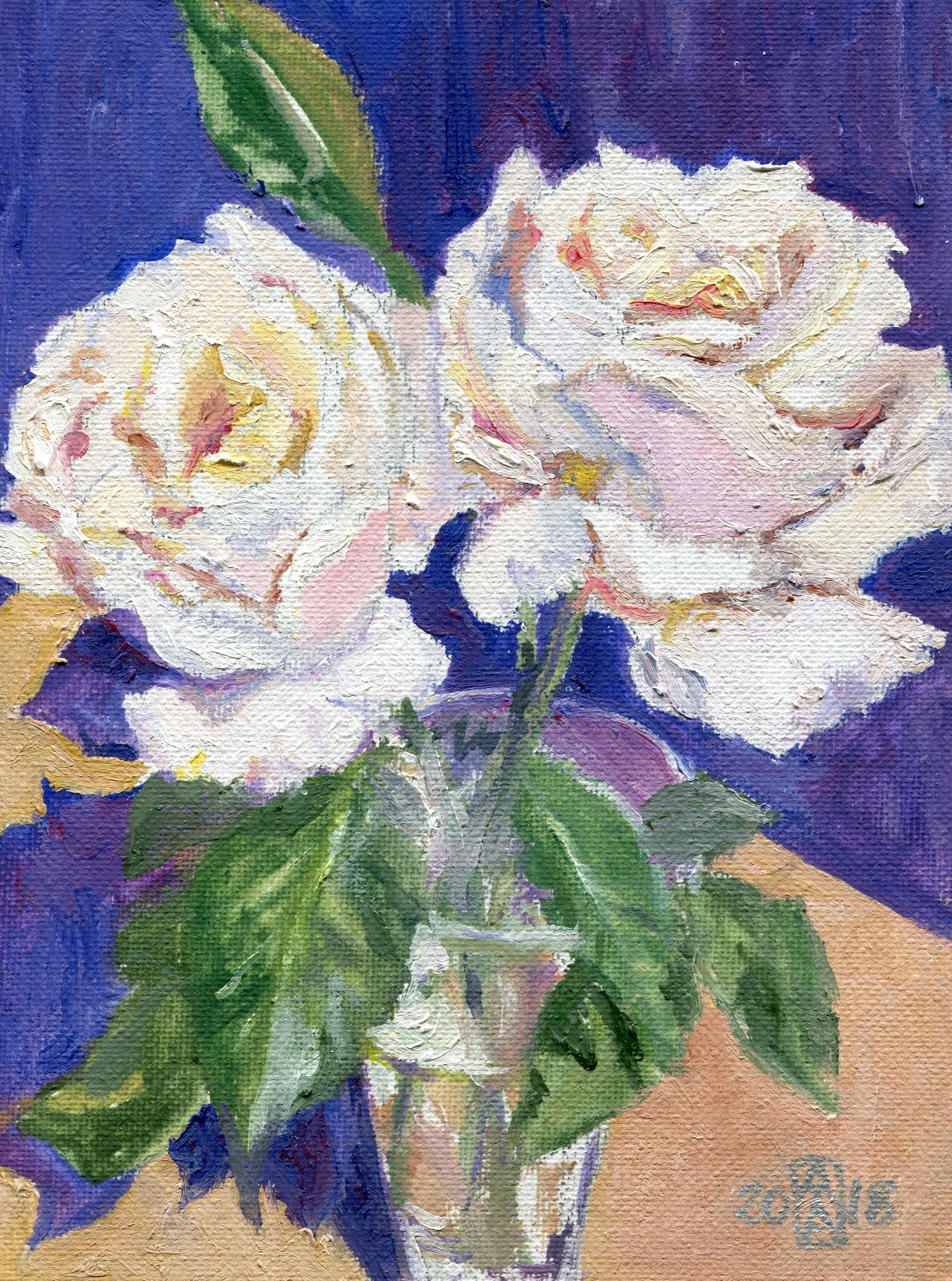 61a Anne-Marie Atkins Buttery blooms oil on canvas panel