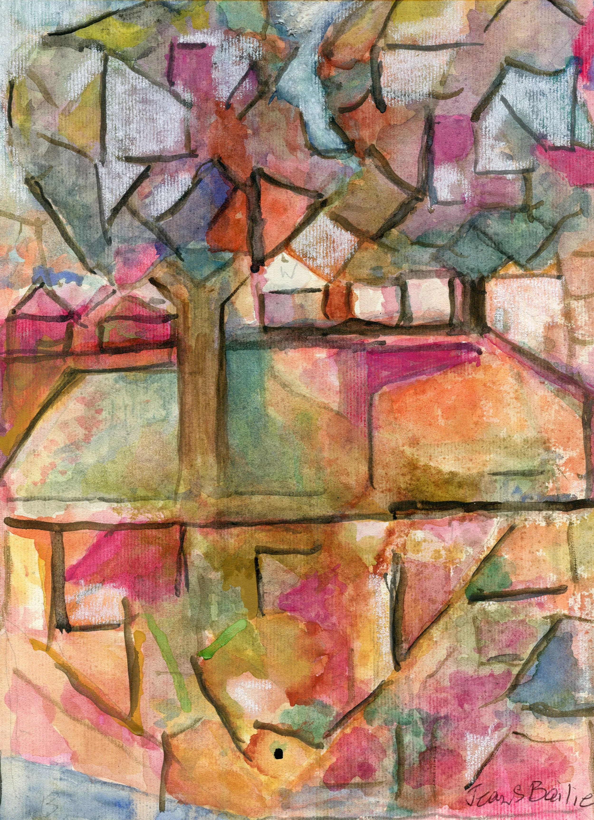 08a Jean Stewart Bailie Landscape-African acrylic on board