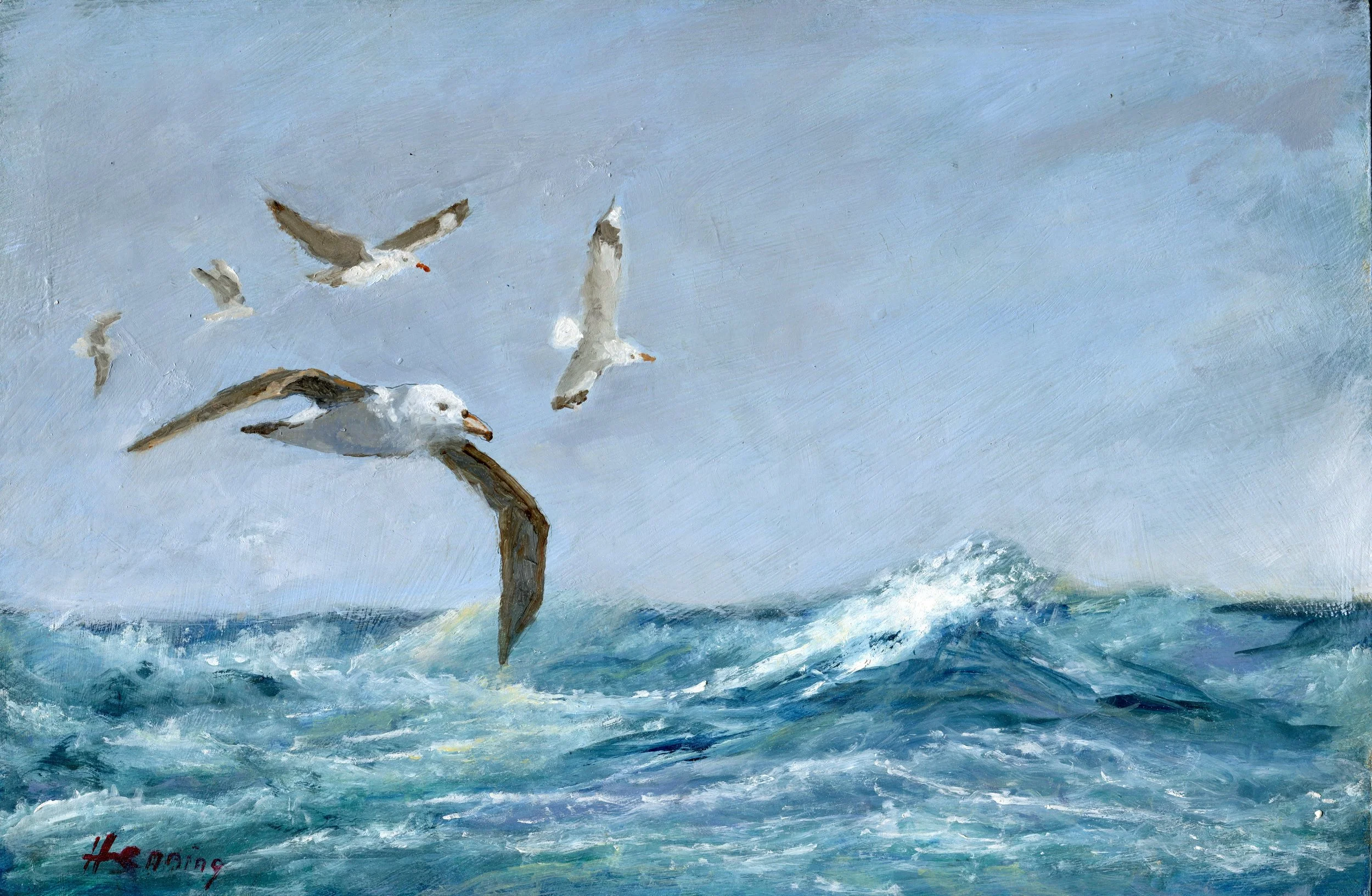 16a Dennis Henning Seascape with albatross oil on board
