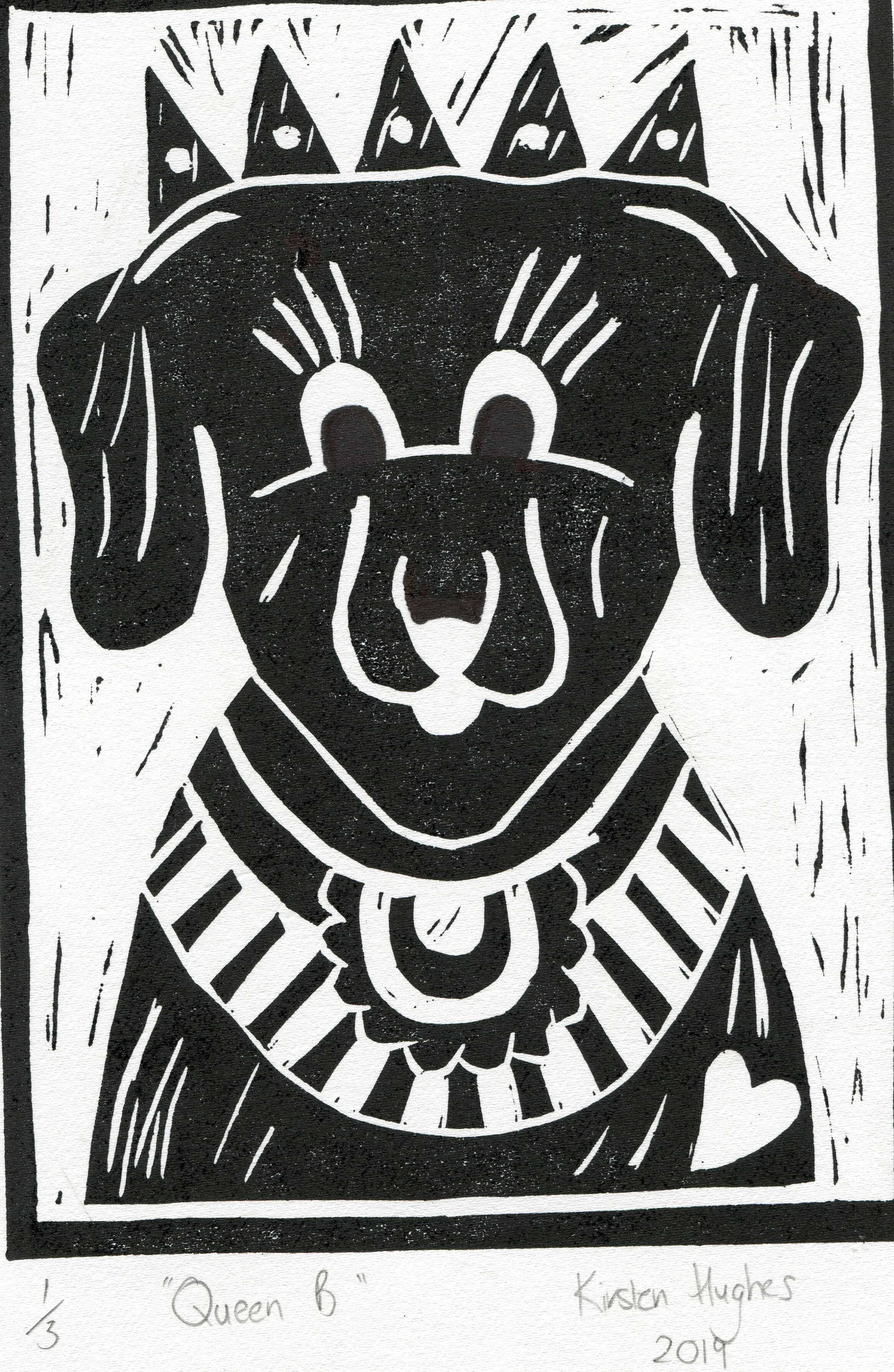 30b Kirsten Rae Hughes Queen B linocut print on paper