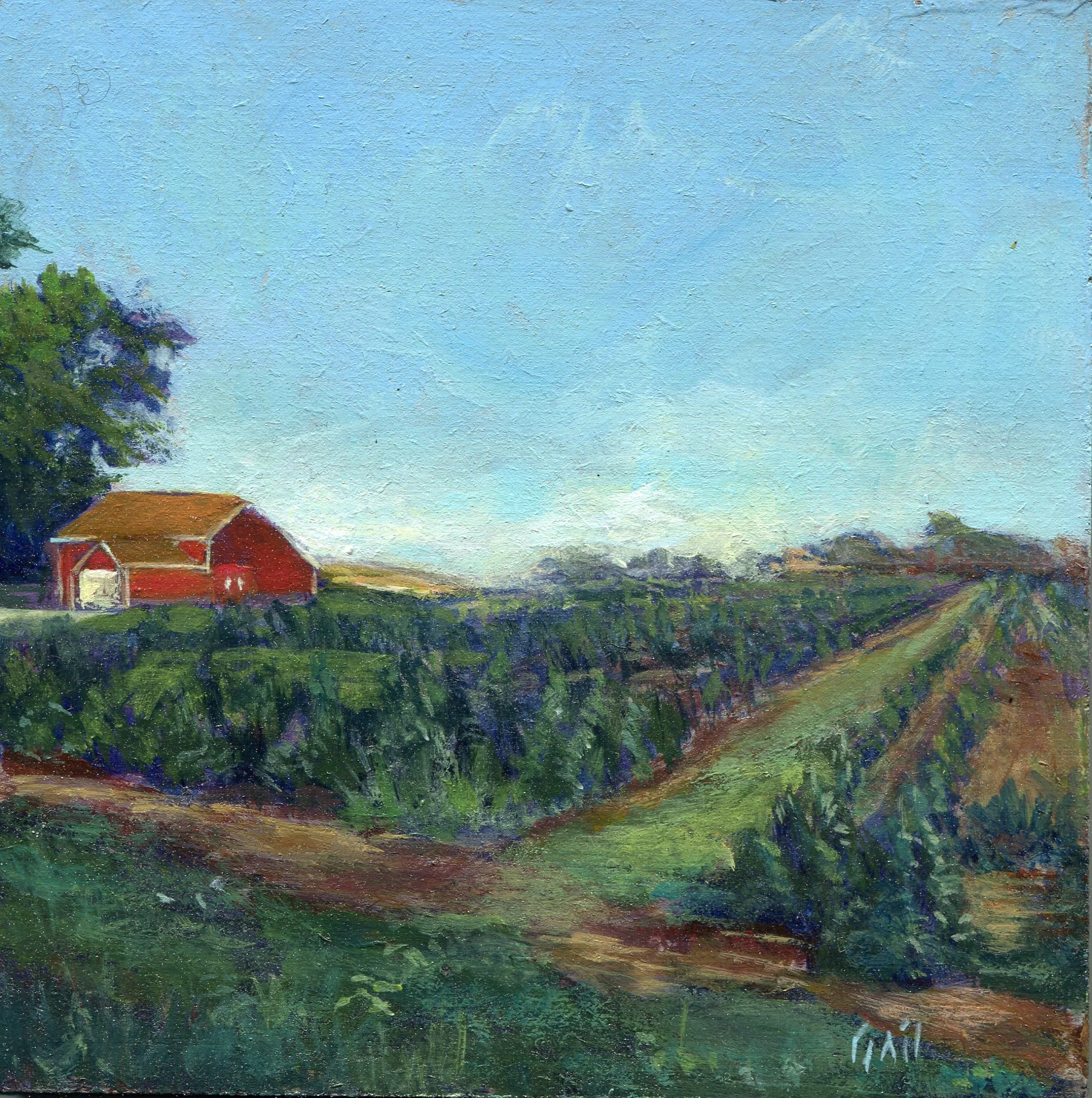 41b Gail Peckham Red barn acrylic on wood