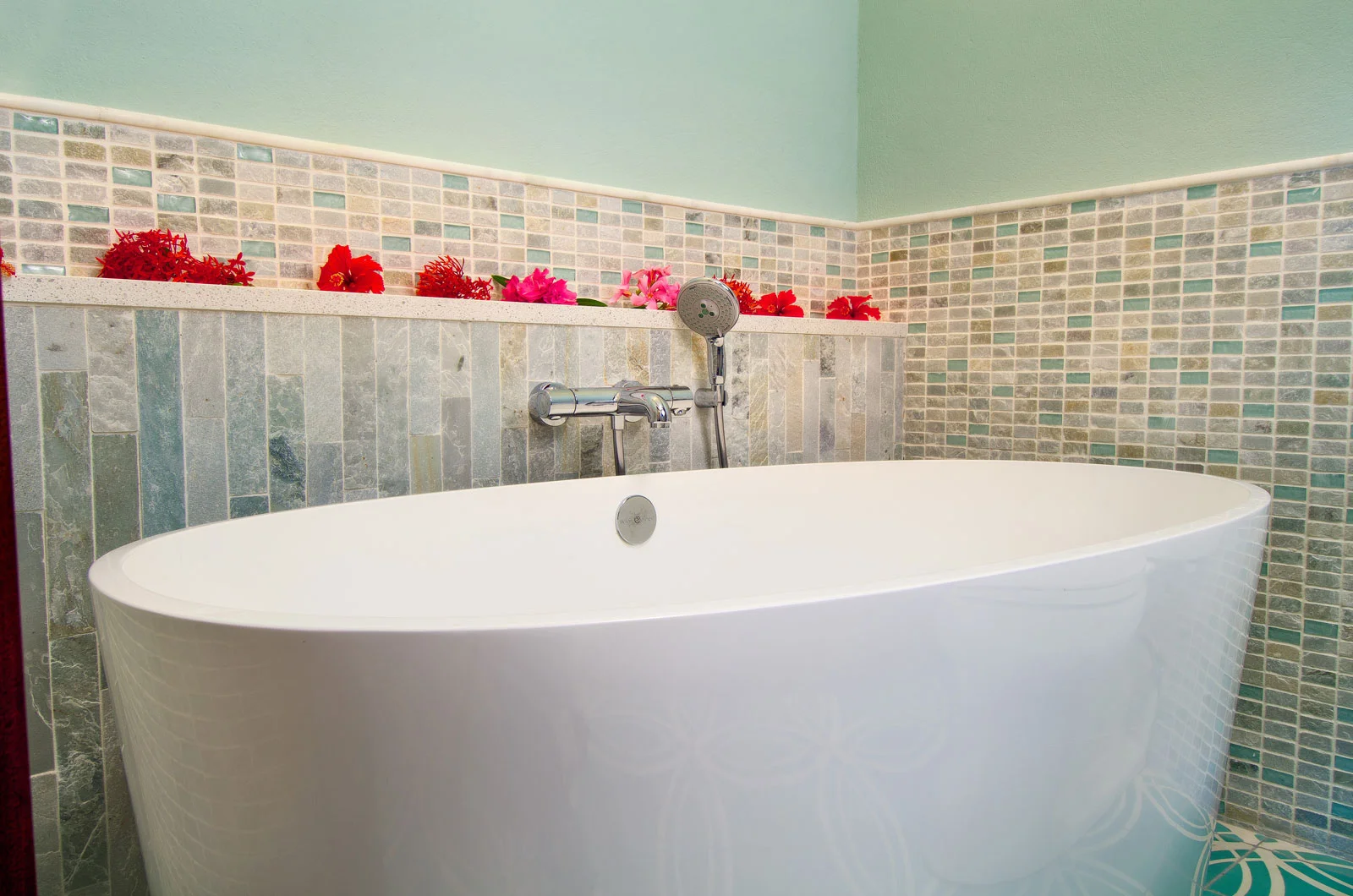 freestanding tub in the Oceanview bathrooms photography: Jim Scheiner - Rainbow Visions