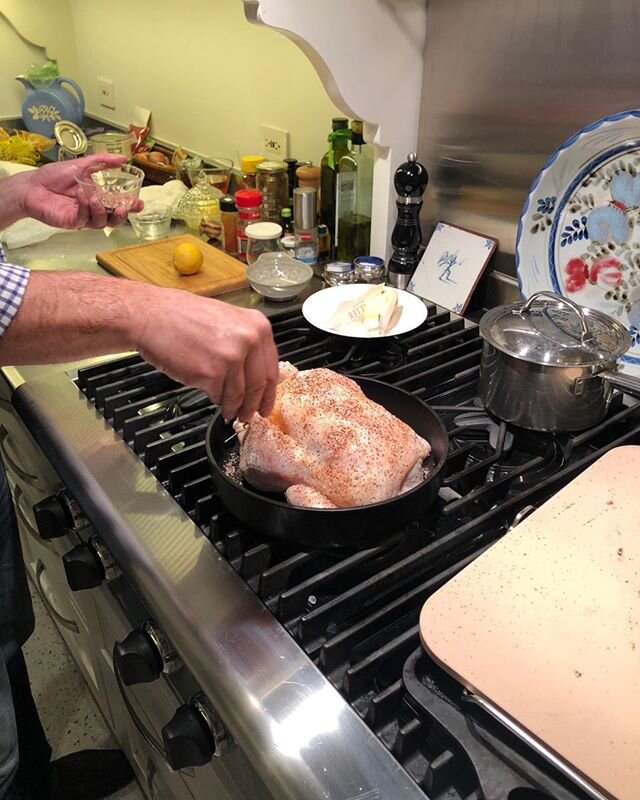 Mr Bognar trying a new roasted chicken recipe.