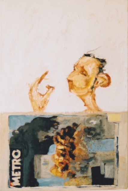 Metro   oil on canvas/ mixed media  24 x 15 (in)  2001