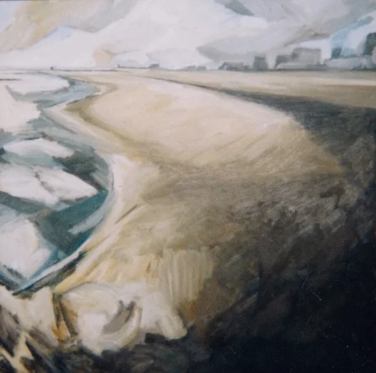 Down The Beach At Dunkirk   oil on canvas  43 x 43 (in)  2002