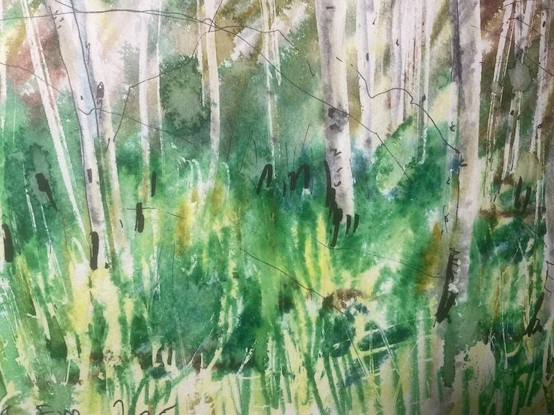   Bright Leaves   mixed media on paper 5 × 10 (in) 2025 