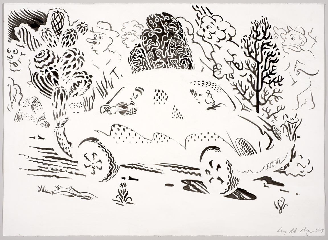 Sunday Drivers , 2015. Ink on paper. 22" x 30"
