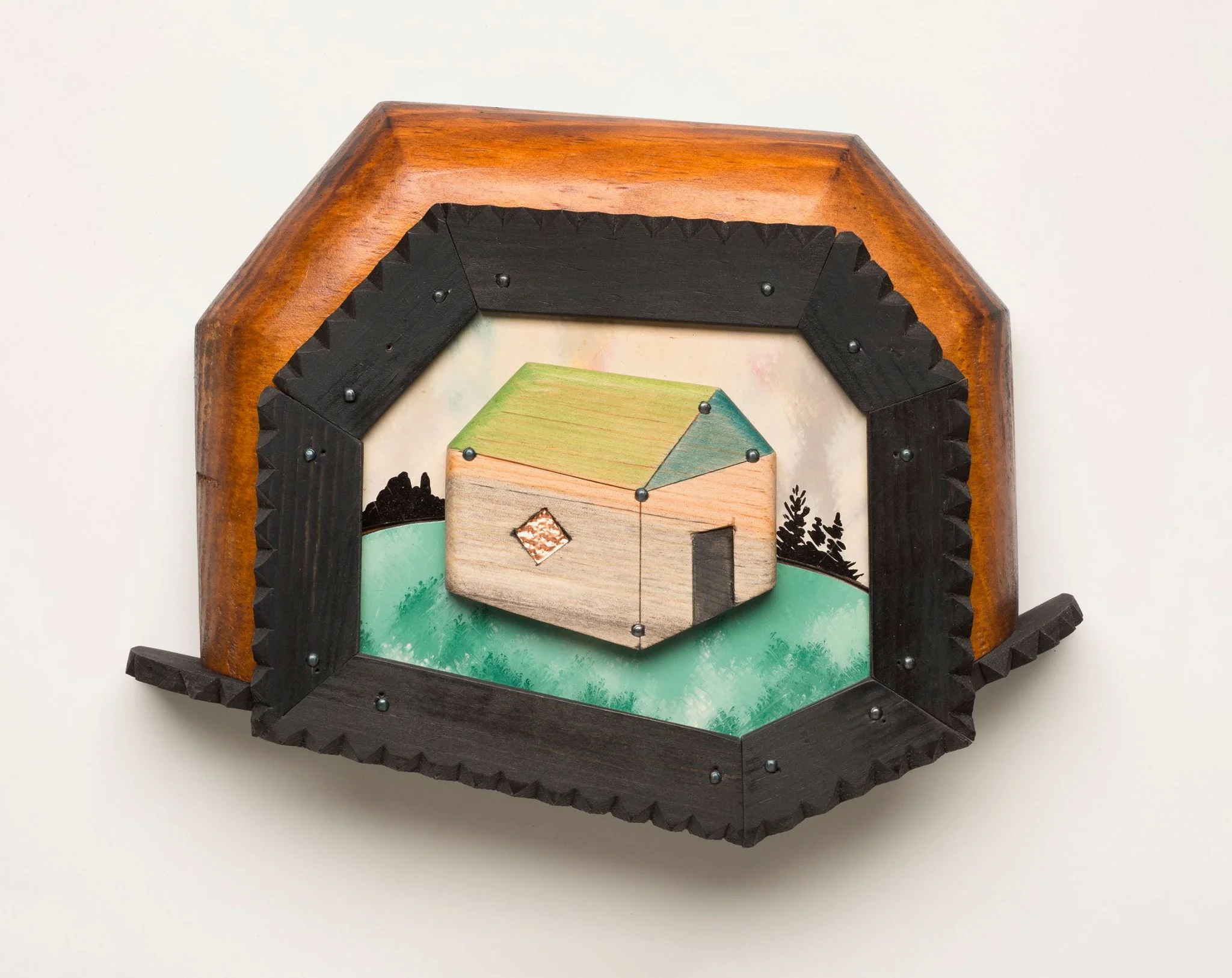 James Holmes, House in House . 2015. Pine, copper, linoleum, steel. 7 ¼ × 9 ½ × 2 ¼ inches.