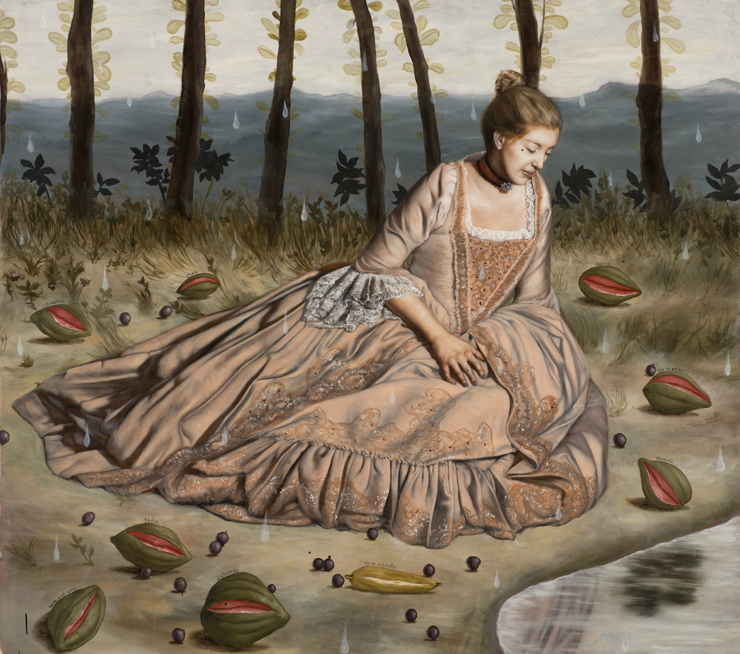Doña Inés Among Strange Fruit , 2014, oil on canvas 71 x 81"
