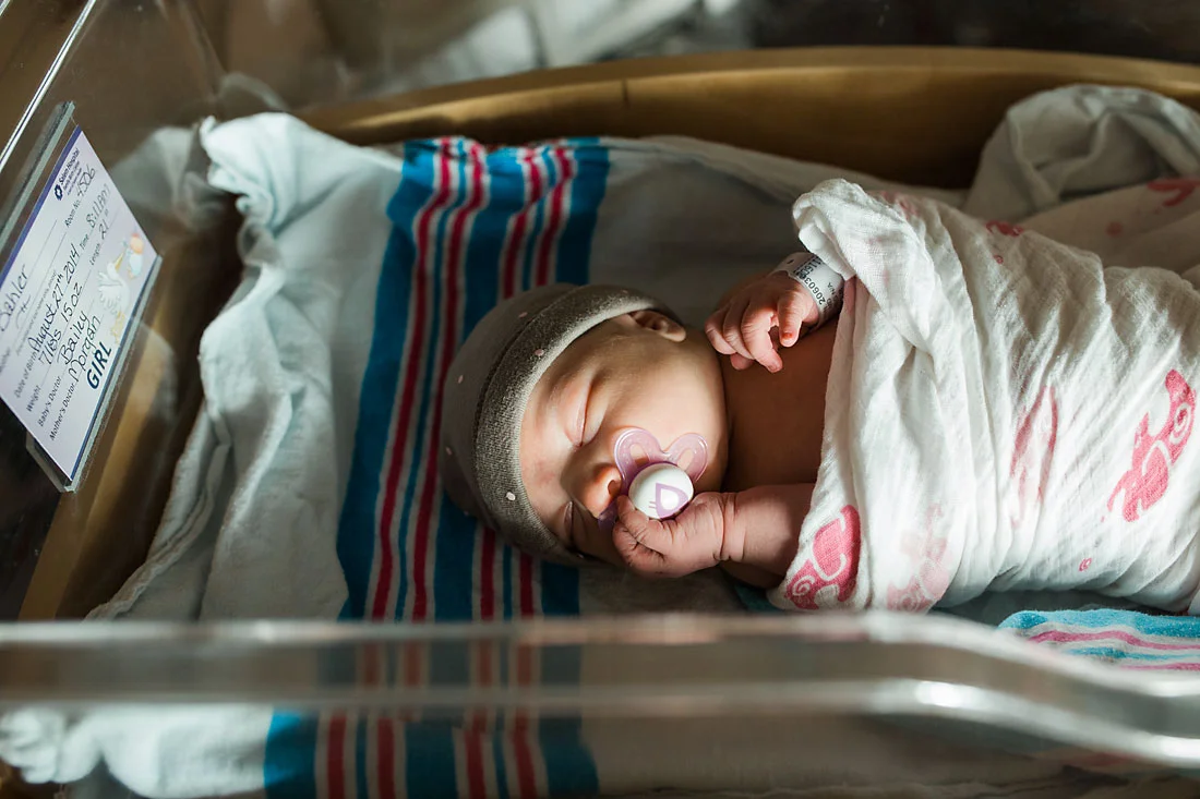 newborn baby girl one day old in hospital