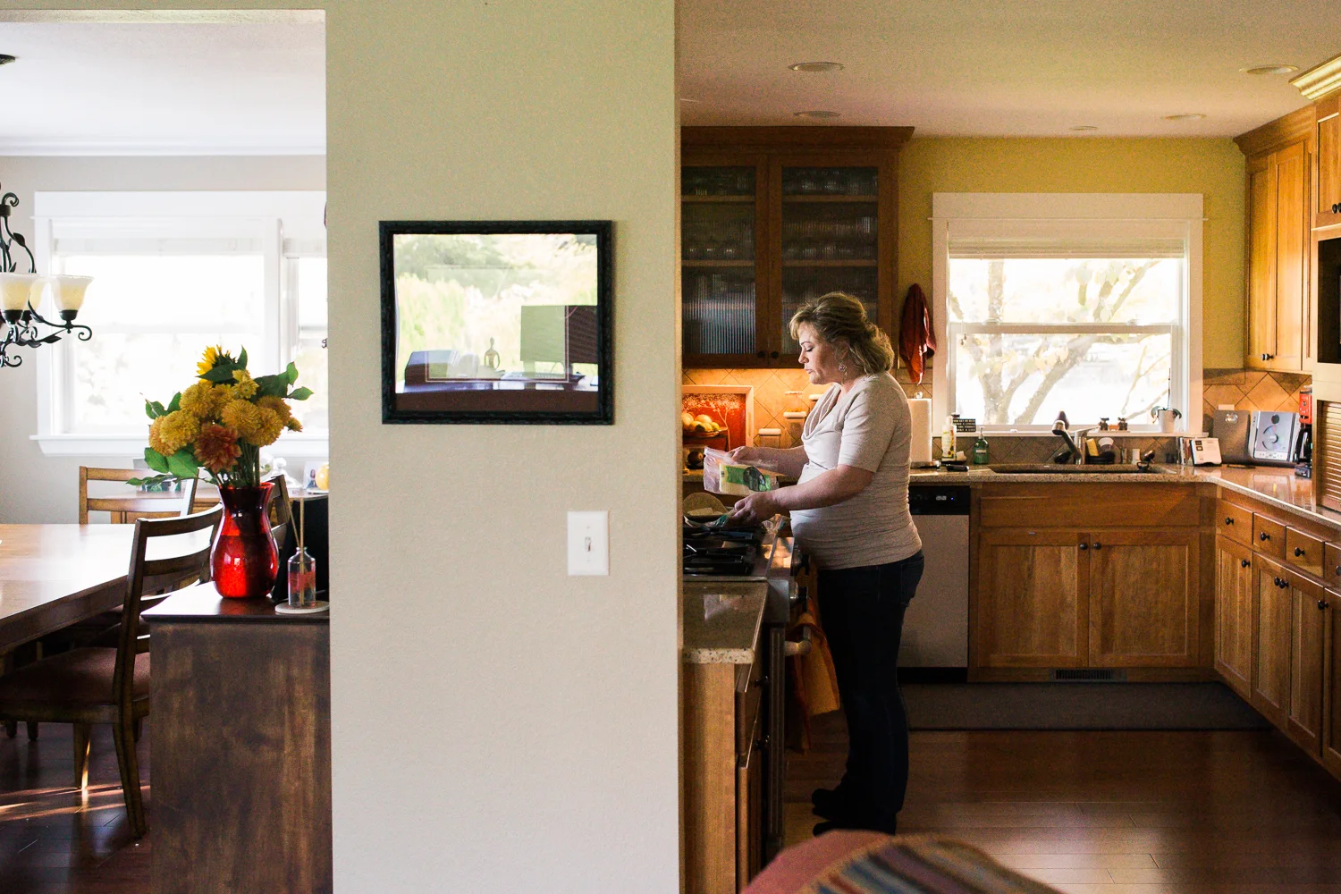 getting ready for dinner in the kitchen