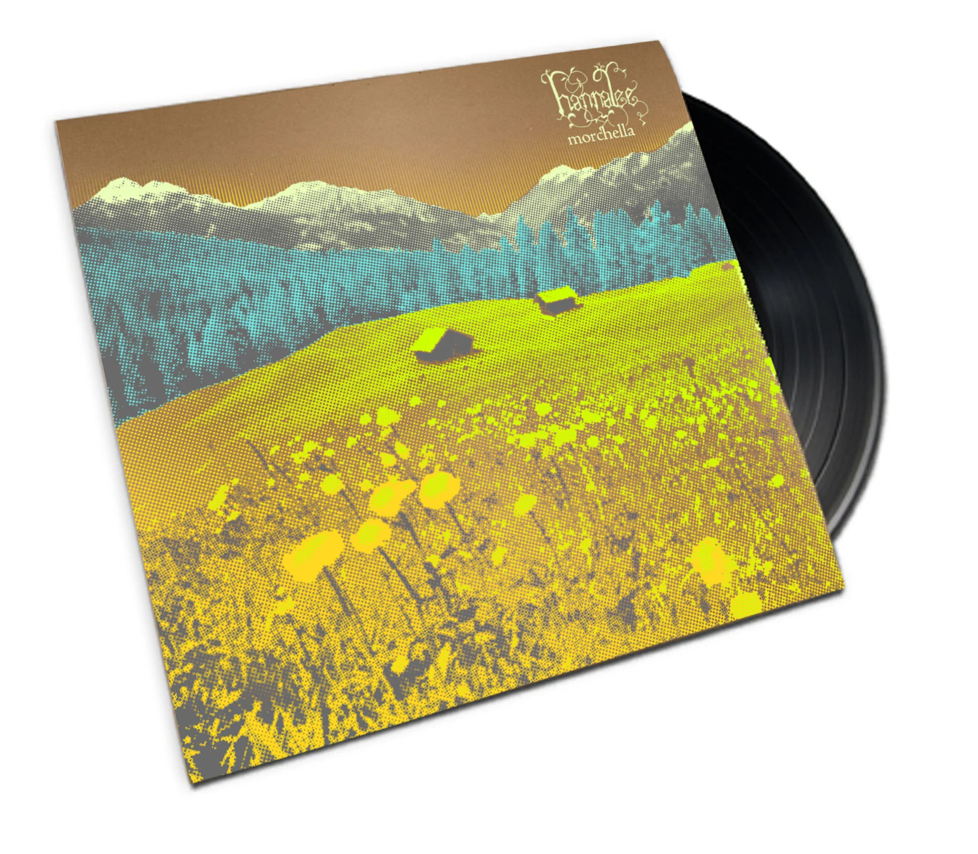 We offer the unique service of screenprinting on vinyl record album covers. From 7" to full 12" record jackets, up to 6 colors. A superior method that makes your album artwork gorgeous, comparatively priced and uniquely handmade. Client: Hannalee, Morchella Spring EP Album Project: Custom Design + 5-Color Screenprinted Album Jacket