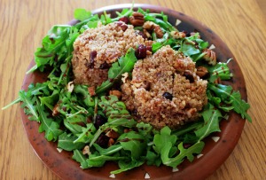 Quinoa, berries, nuts, and greens = Protein, carbs, good fats, and quality nutrients .