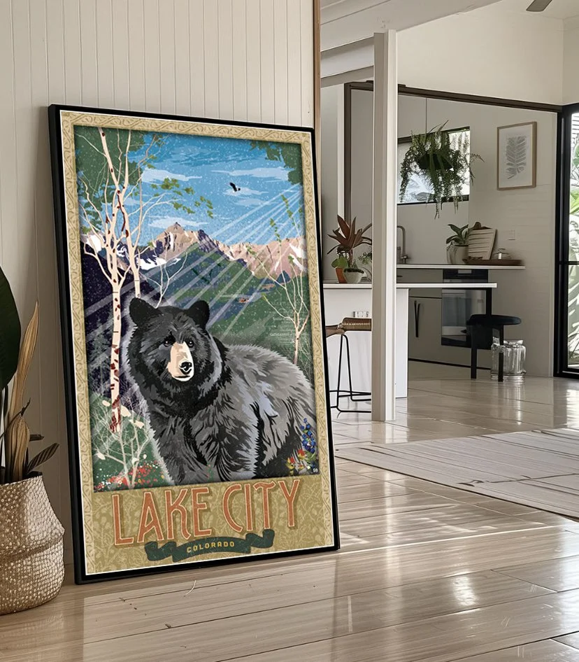 Modern Framed print on floor Black :Bear Lake city.jpg