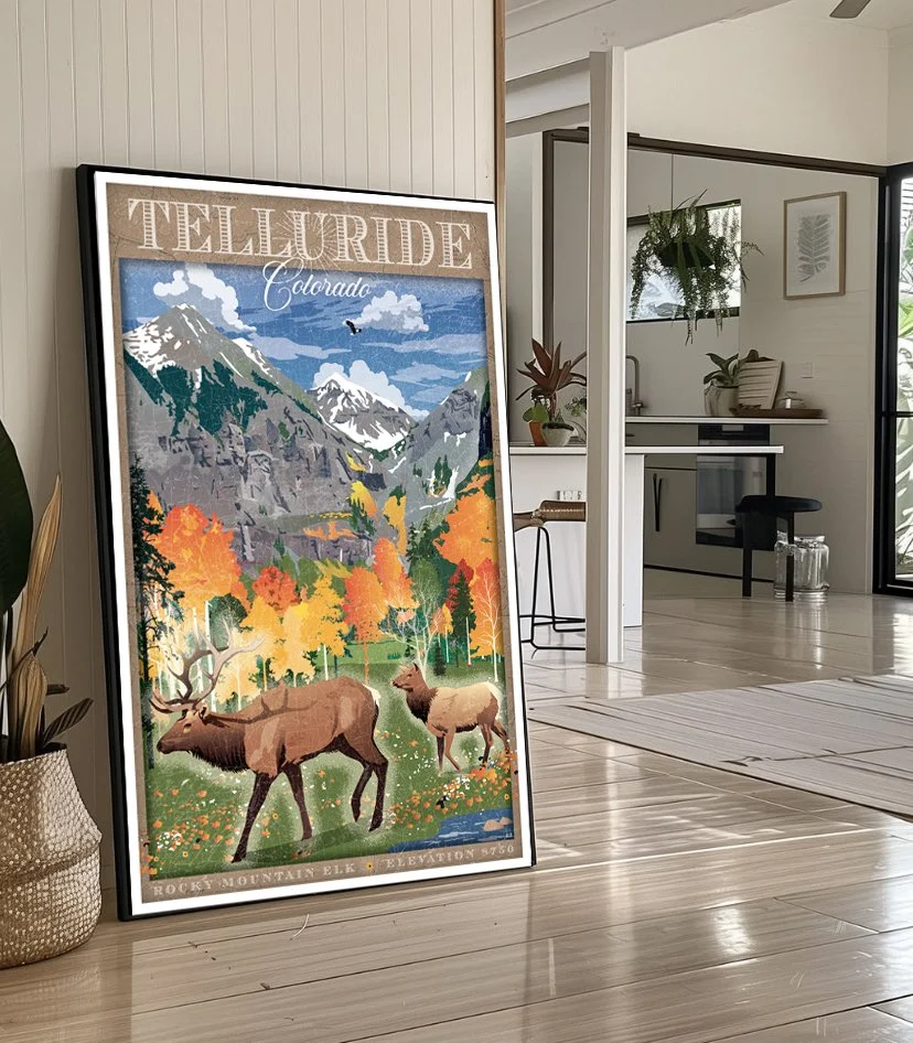 Modern Framed print on floor valley floor elk fall.jpg