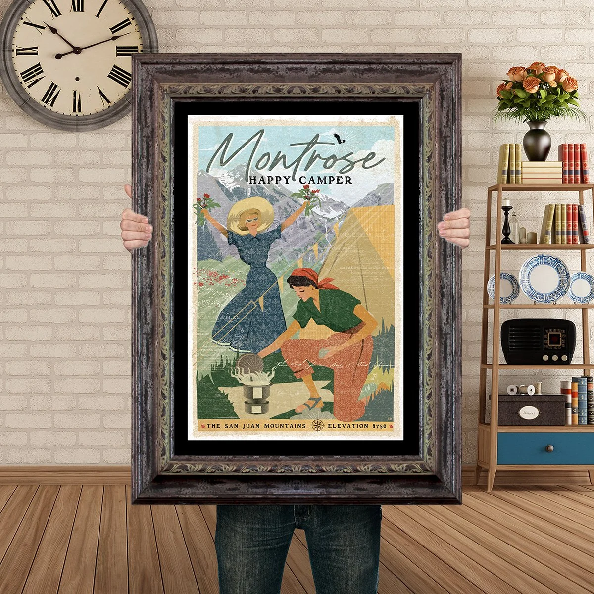 Man Holding Poster Mockup Barnwood Montrose Happy Camper.jpg