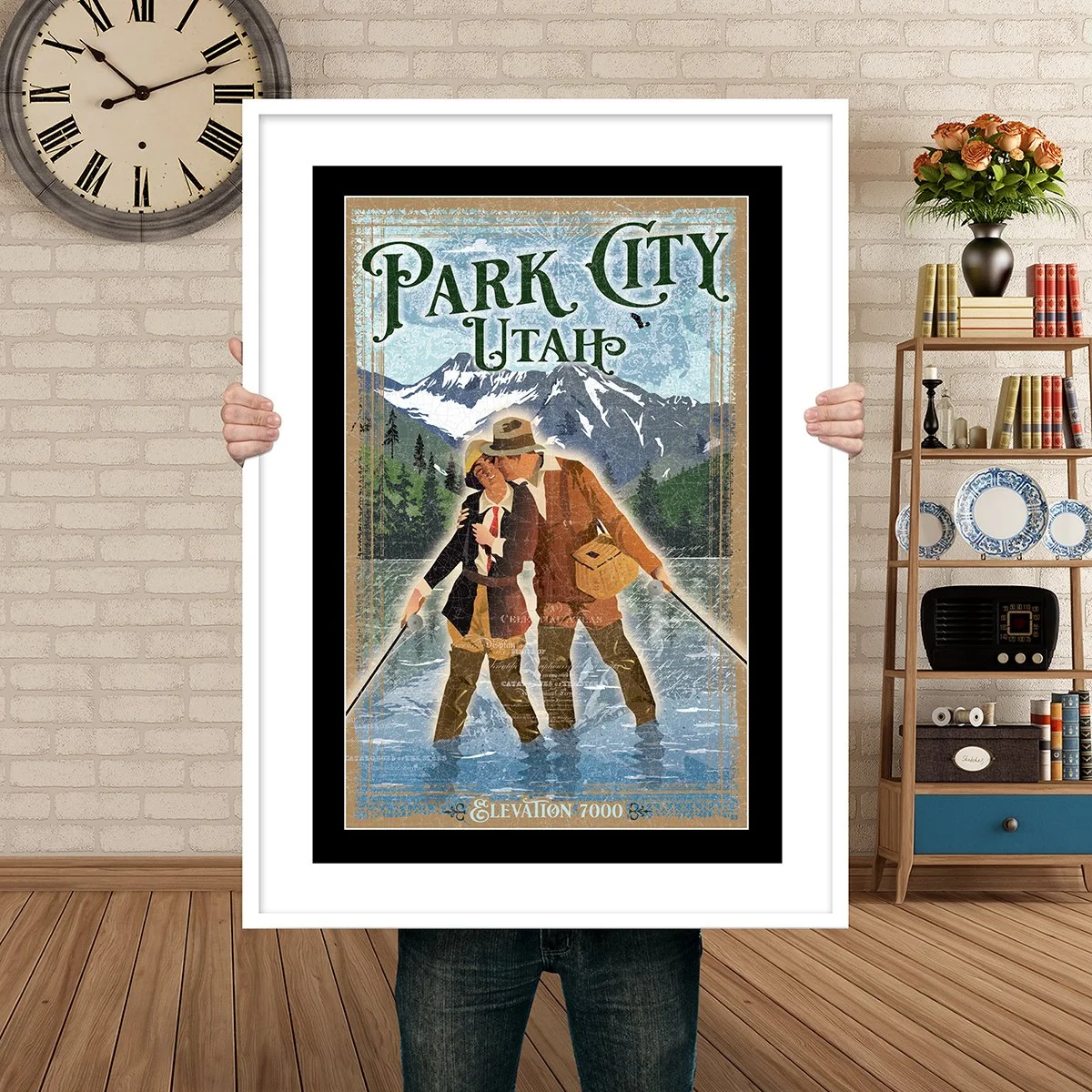 Man Holding Poster Mockup kissing flyfishing park city.jpg