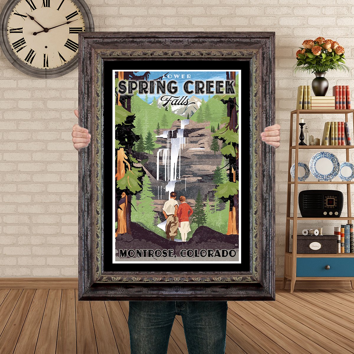 Man Holding Poster Mockup Barnwood Lower Spring Creek Falls Montrose.jpg