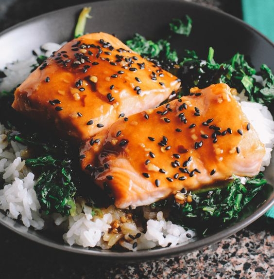 Asian Salmon Spinach Rice