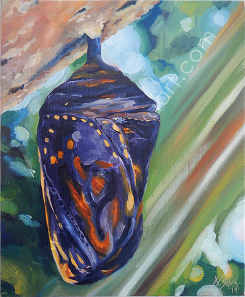 Limited edition giclée print of Monarch butterfly cocoon watercolor