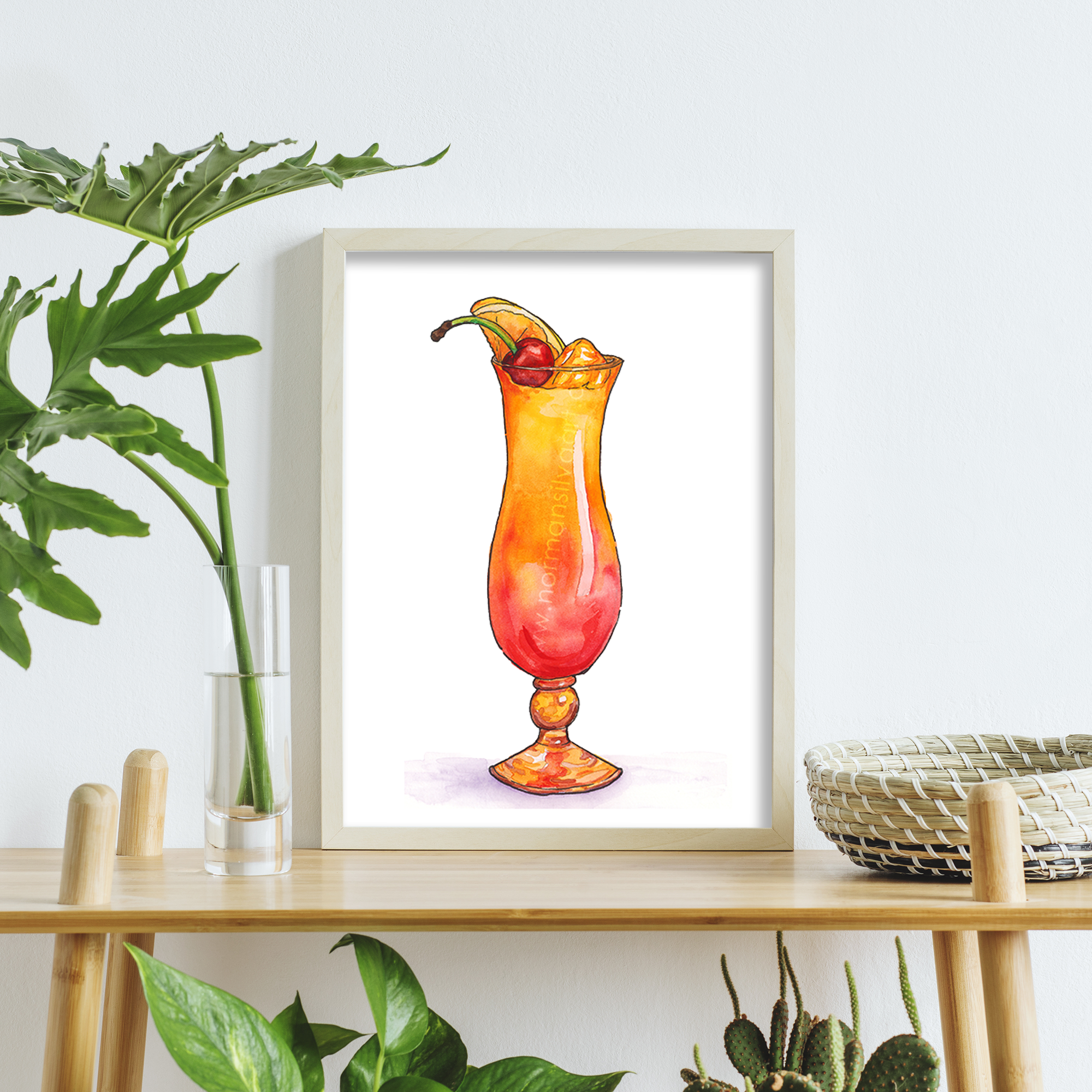 High-quality archival giclée print of Rum Runner cocktail watercolor