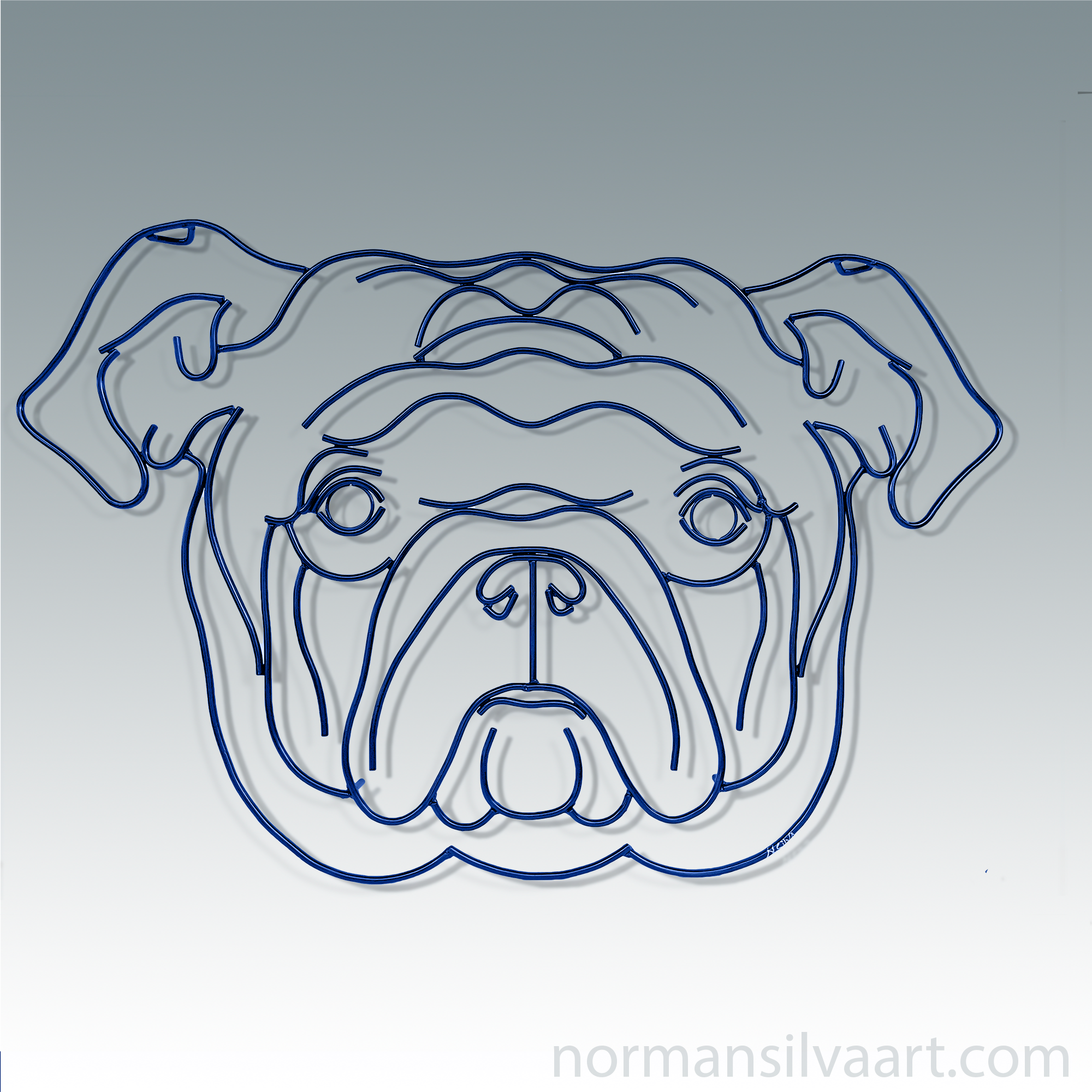 Contemporary large steel American Bulldog head sculpture for modern interiors