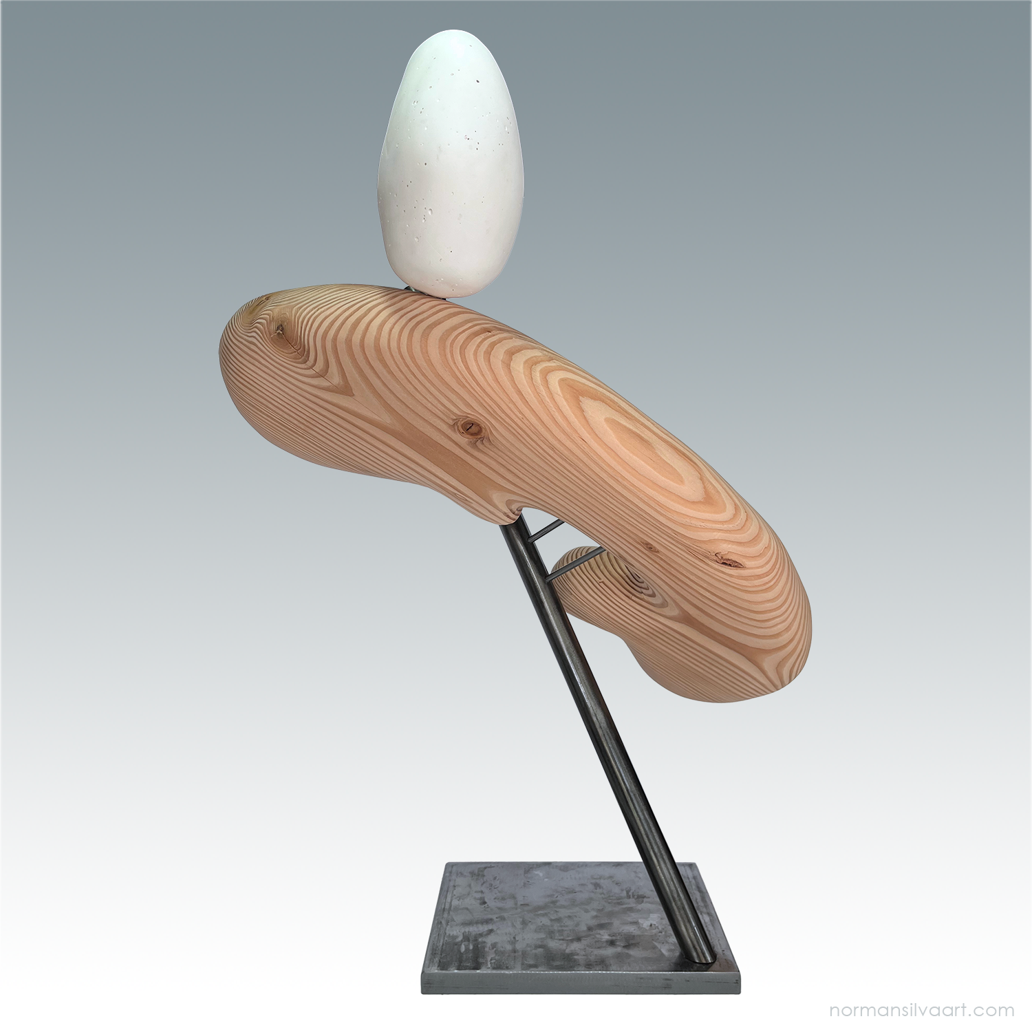 Biomorphic wood sculpture with concentric natural rings