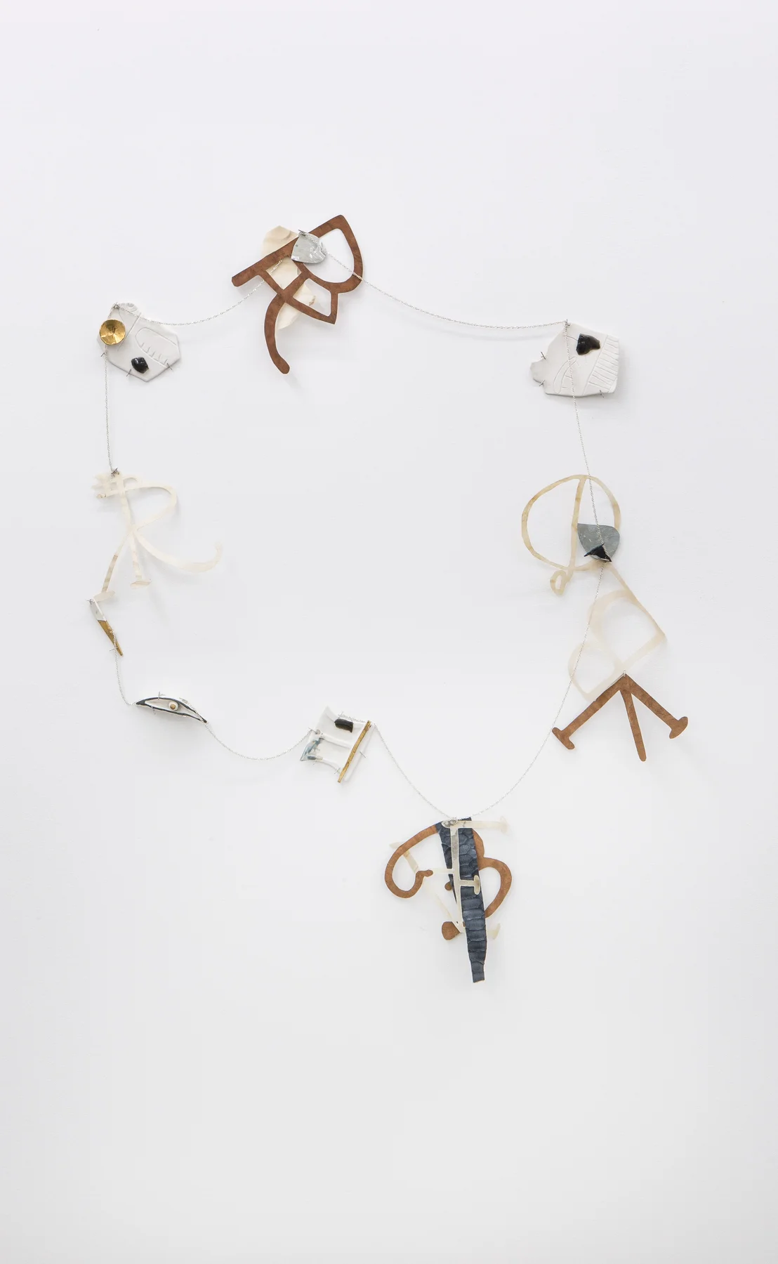 La Arquitectura del Mar 2 , 2018, porcelain, enamel, gold, obsidian, snake skin, goat leather, and silver chain, 80 x 90 cm