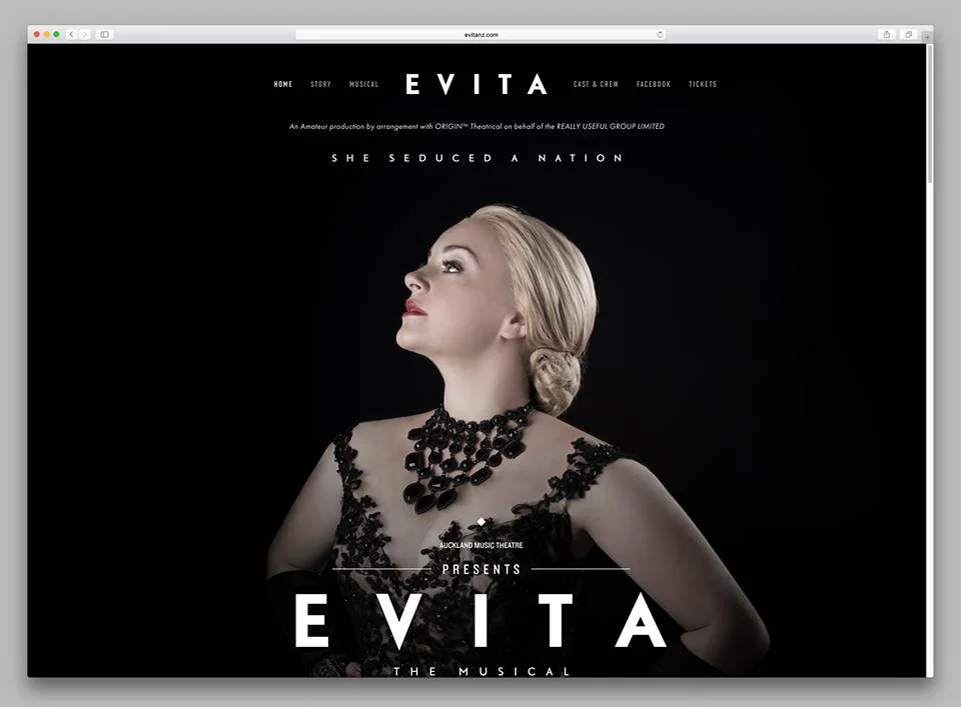 PROJECT: EVITA, THE MUSICAL Photography & Copywriting: Morgahna Godwin Graphic Design: Ryan Romanes FINALIST 2016 NZ SOCIAL MEDIA AWARDS